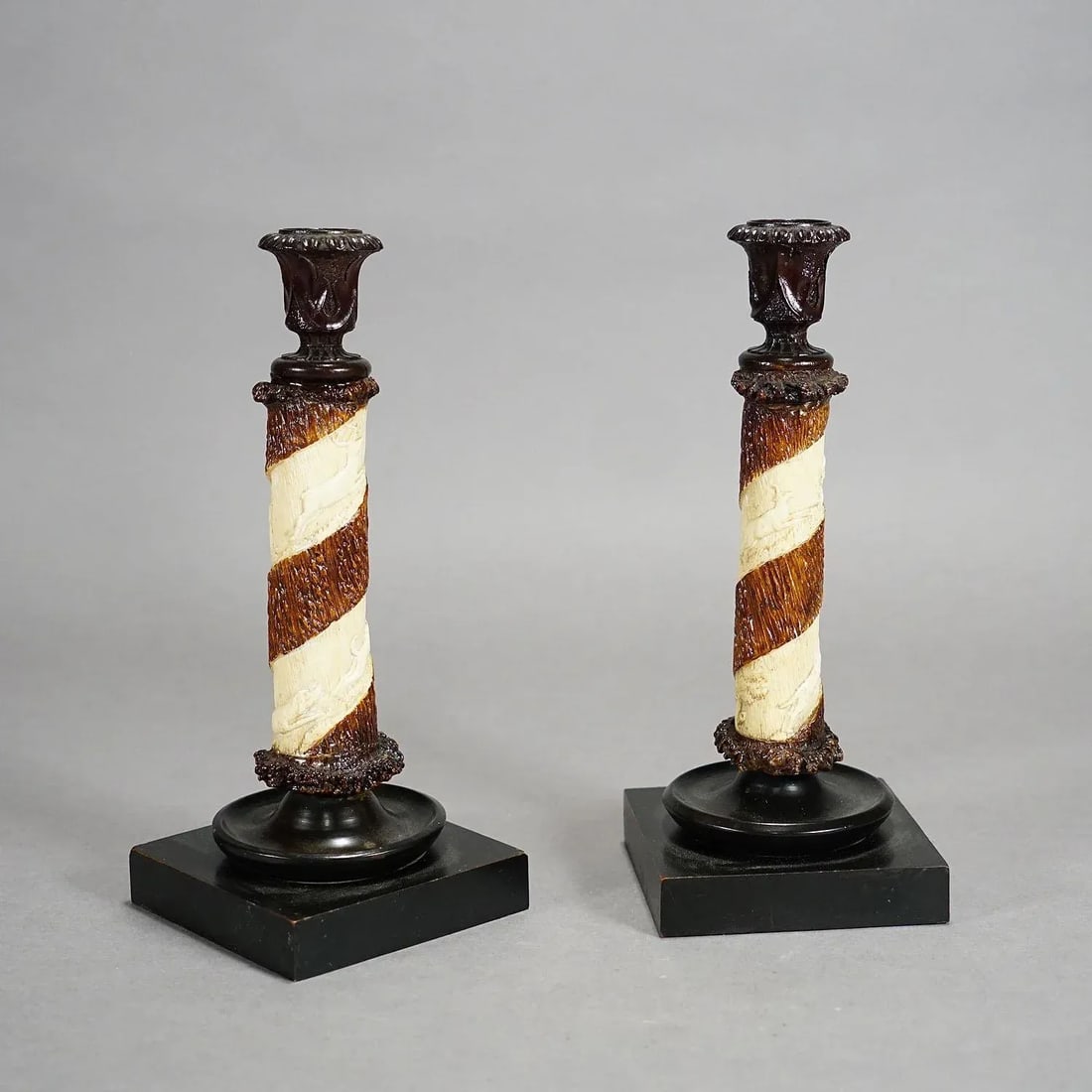 Pair of Victorian Antler Candle Holders With Fine Carvings, Germany Ca. 1880 - 4