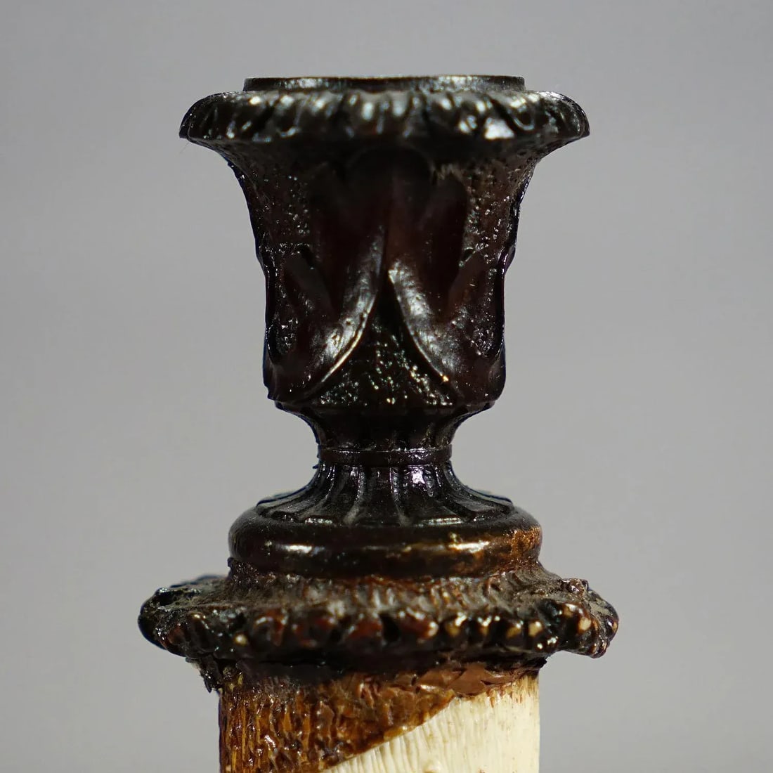 Pair of Victorian Antler Candle Holders With Fine Carvings, Germany Ca. 1880 - 9