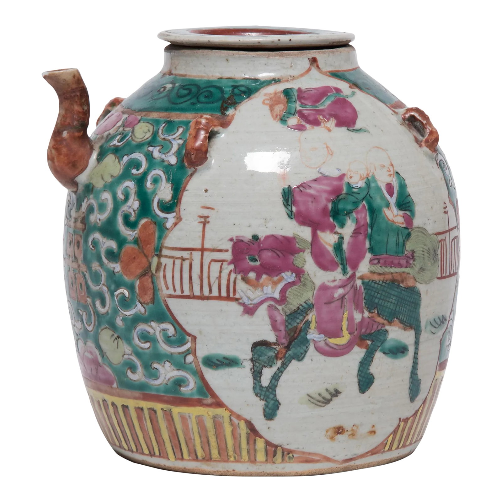 Antique Chinese Enamelware Teapot With Mythical Qilin: Tea drinking has been an integral part of Chinese culture for centuries, resulting in a wide range of social customs and material traditions. In addition to tea leaves, water, and heat, the art of dri