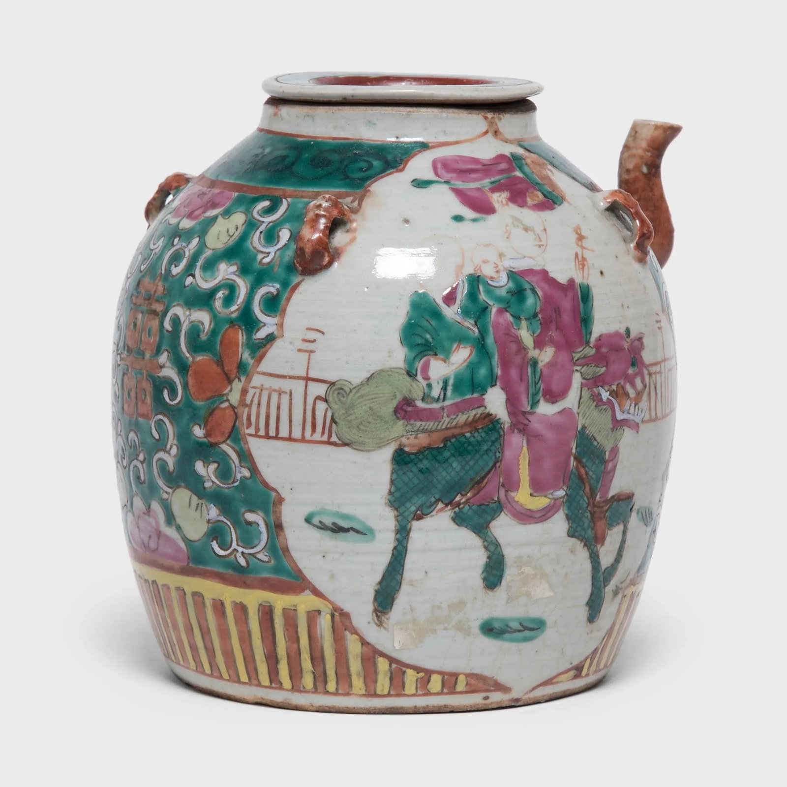 Antique Chinese Enamelware Teapot With Mythical Qilin - 3