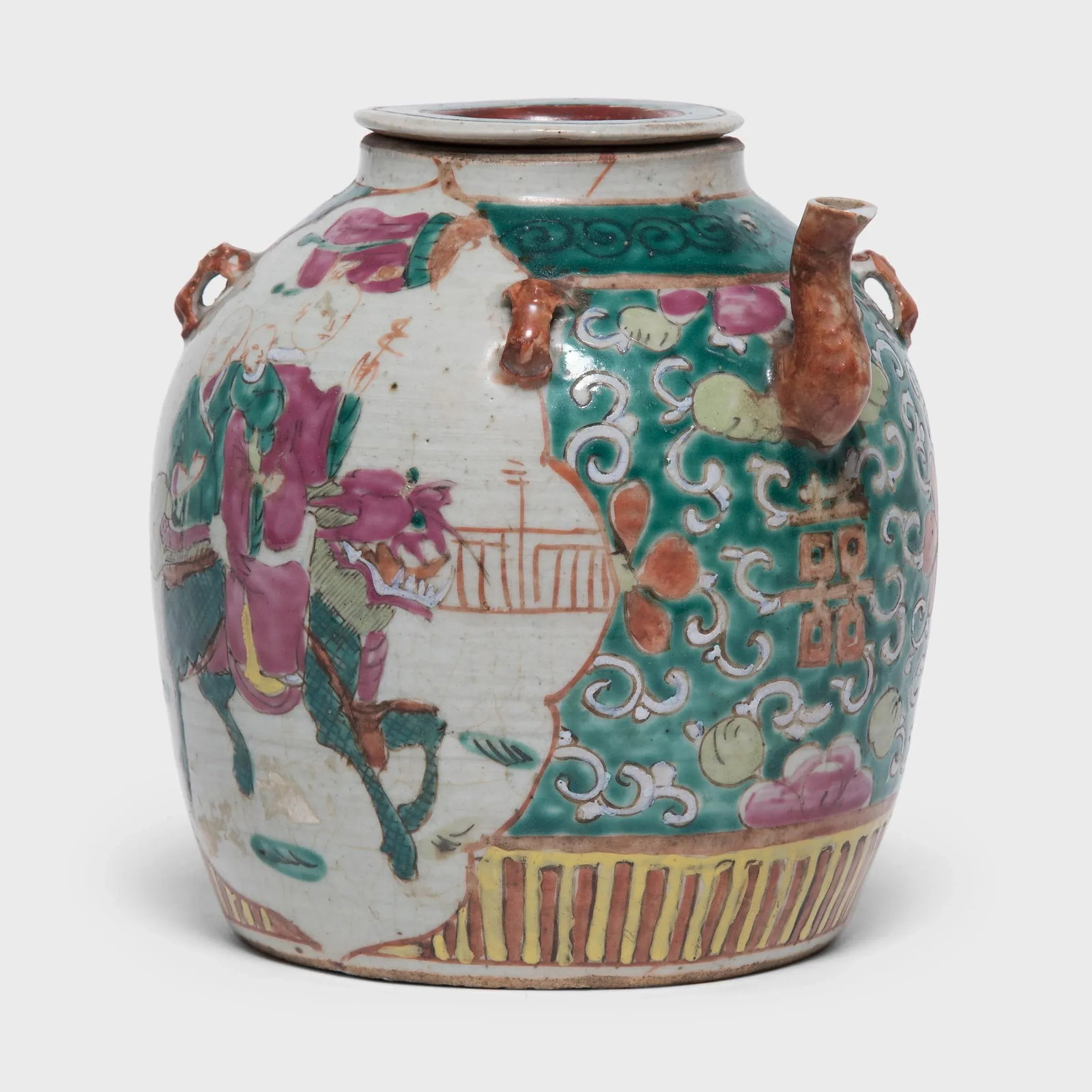 Antique Chinese Enamelware Teapot With Mythical Qilin - 4