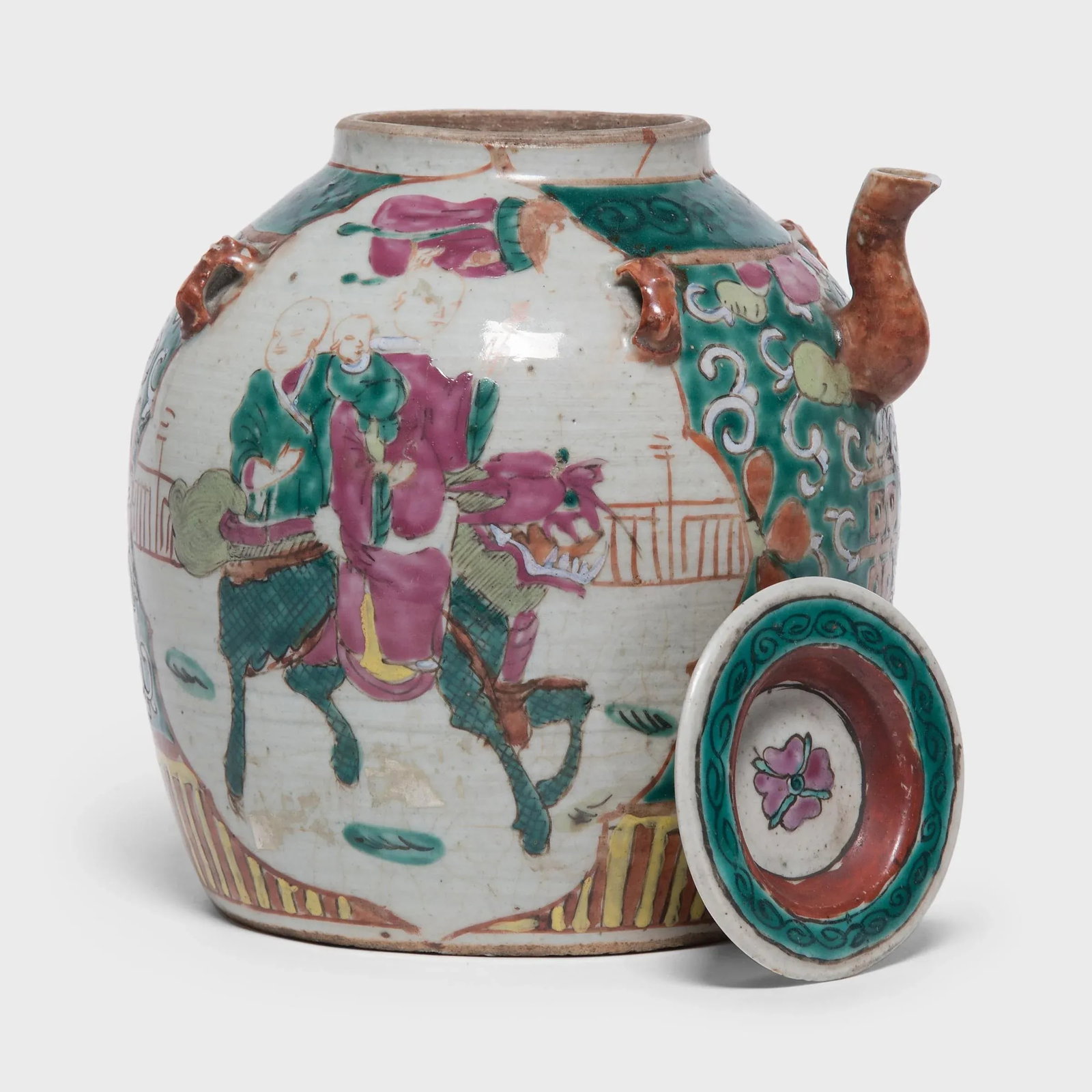 Antique Chinese Enamelware Teapot With Mythical Qilin - 5