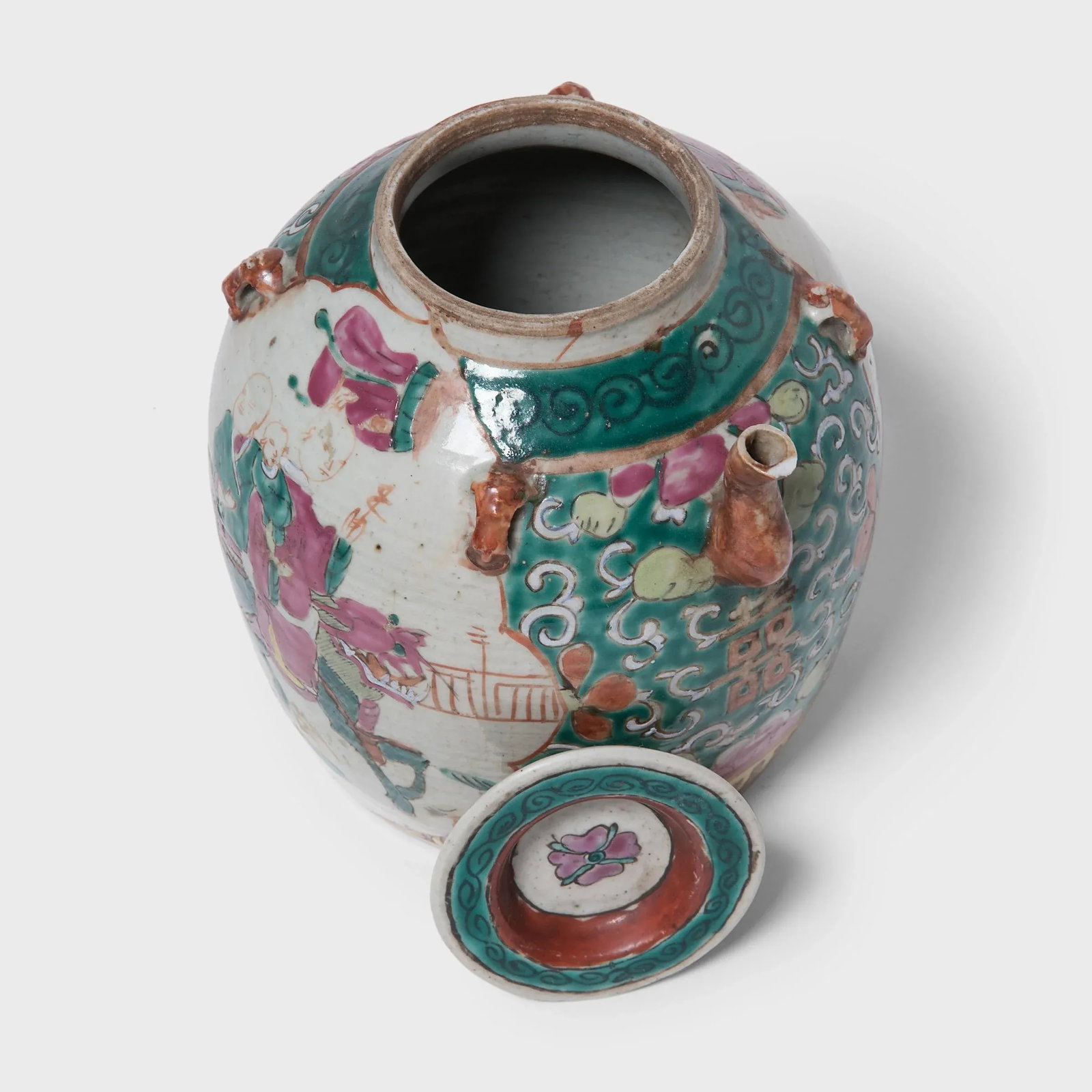 Antique Chinese Enamelware Teapot With Mythical Qilin - 6