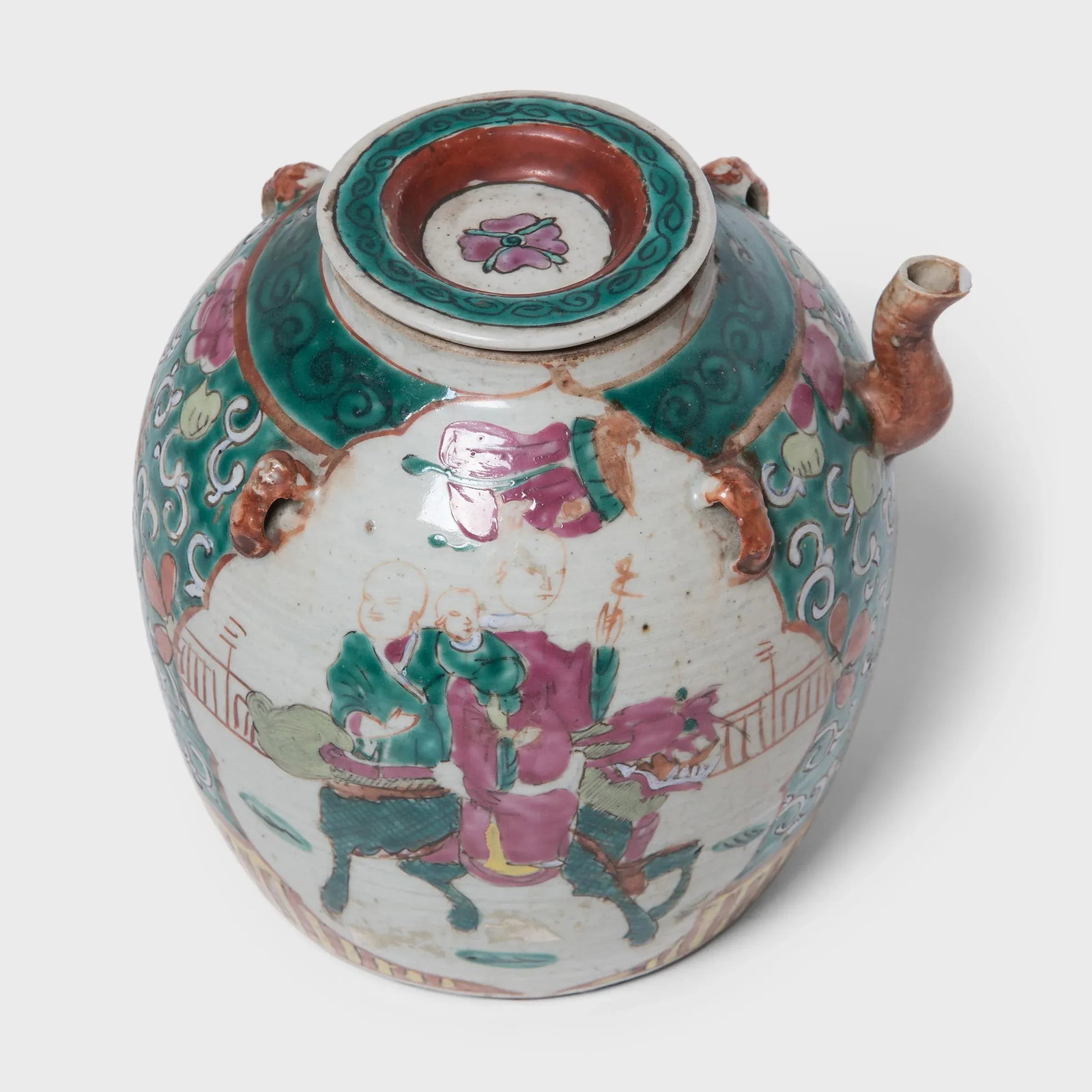 Antique Chinese Enamelware Teapot With Mythical Qilin - 7