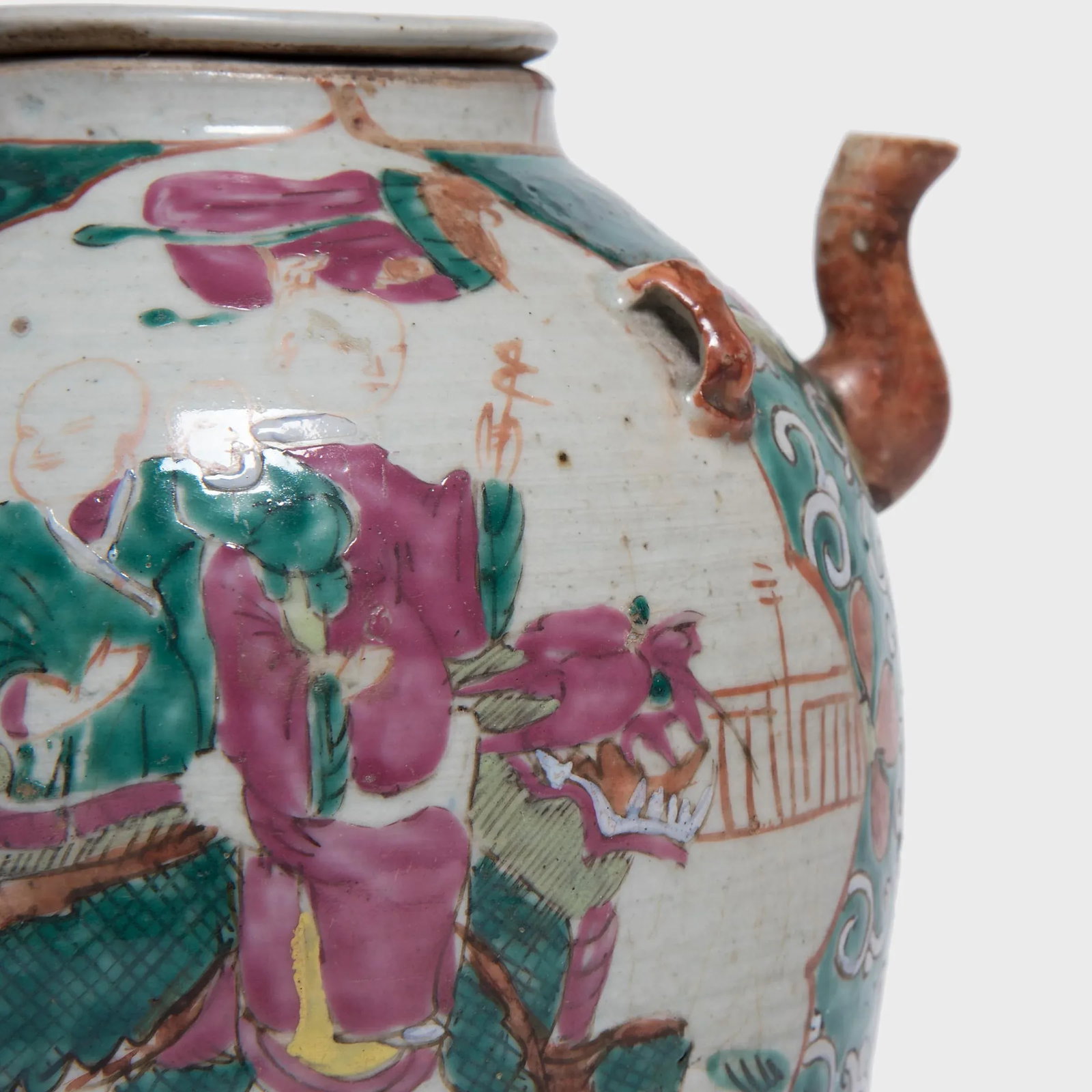 Antique Chinese Enamelware Teapot With Mythical Qilin - 8
