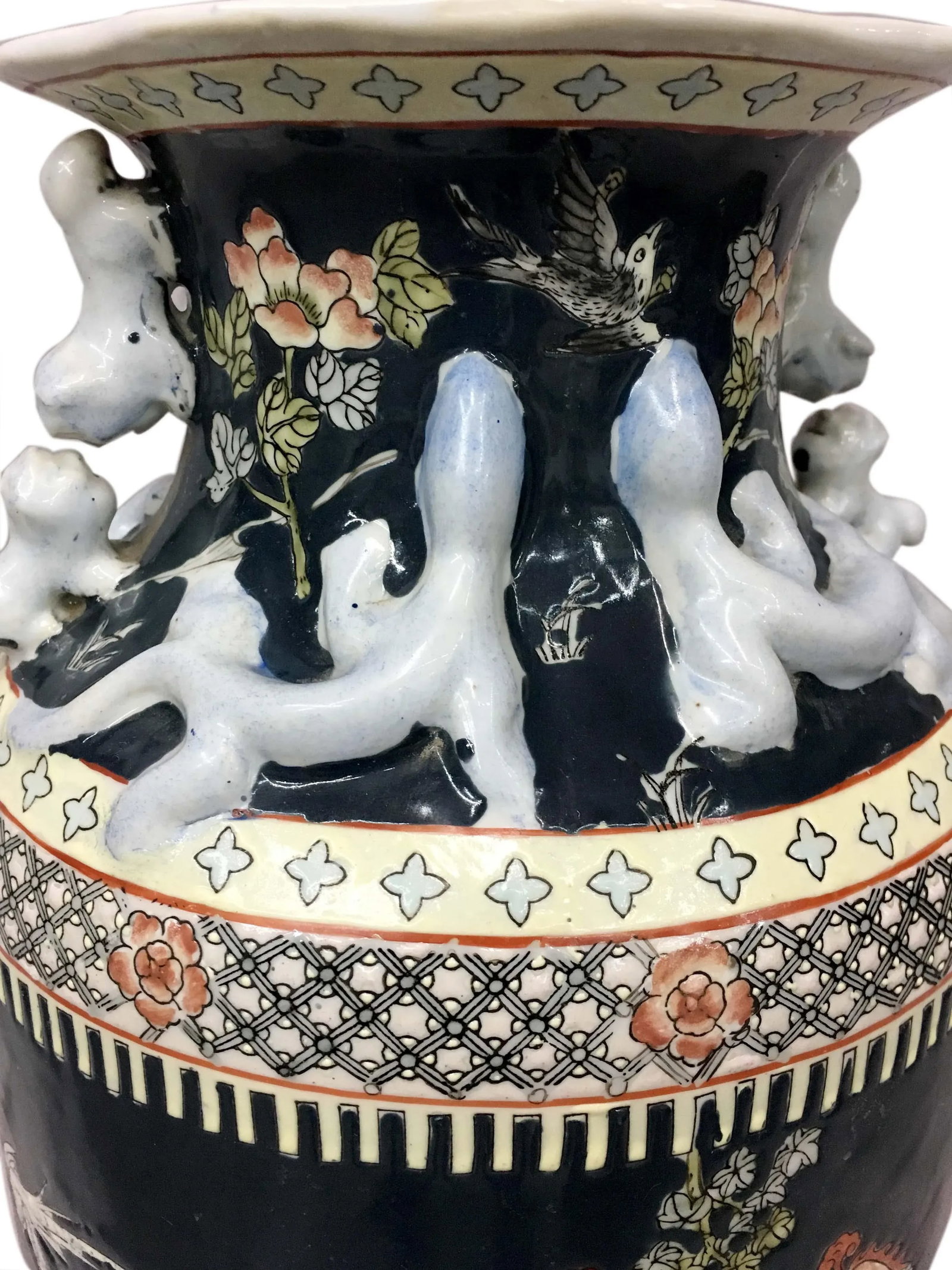 Pair of Chinese Vintage Peacock Black Porcelain Vases - 5