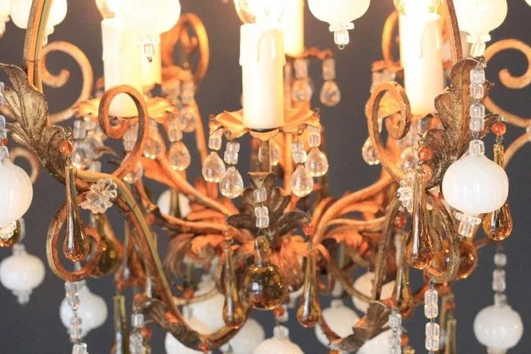 Special Murano Crystal Chandelier White and Brown Amber Cage - 5