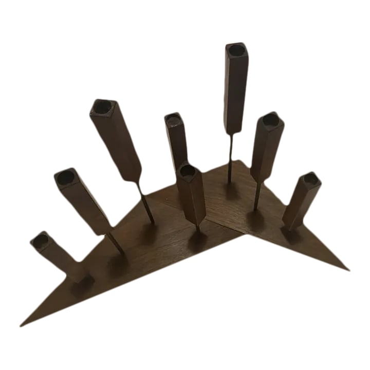Pair of Swedish Teak Candle Holders: Pair of Vintage Swedish Teak Candle Holders – Mid-Century Modern Design This beautiful pair of vintage Swedish teak candle holders features a sculptural triangular base with four metal holders