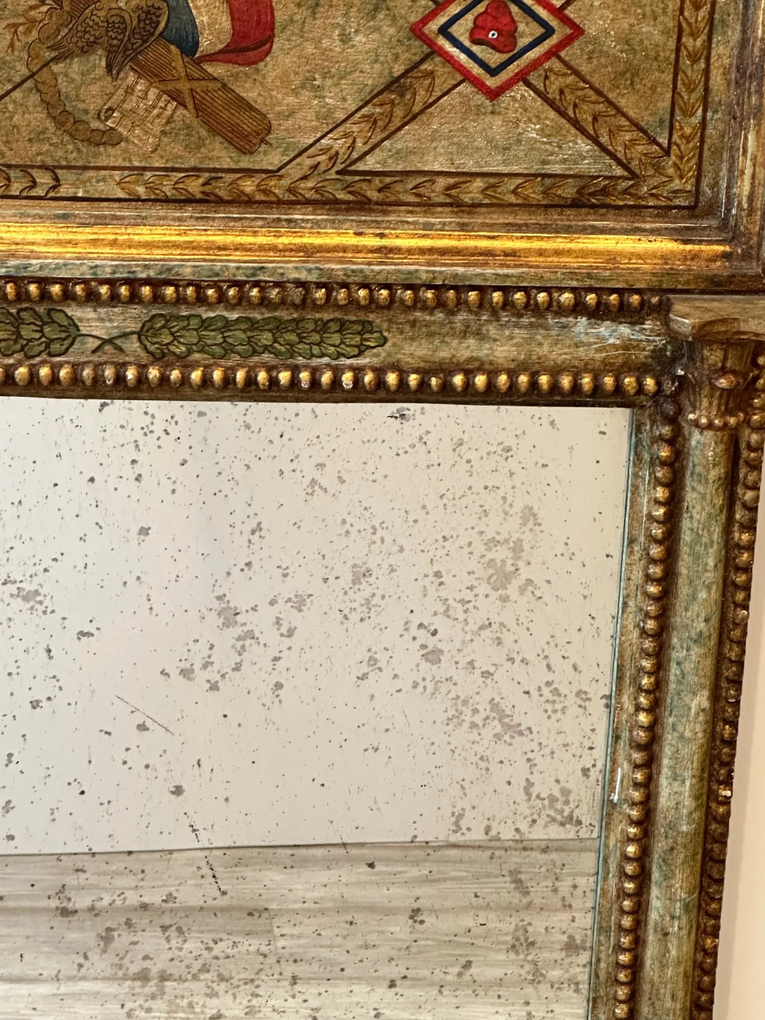 Italian Neoclassical Style Hand Painted Mirror With Aged Glass - 3