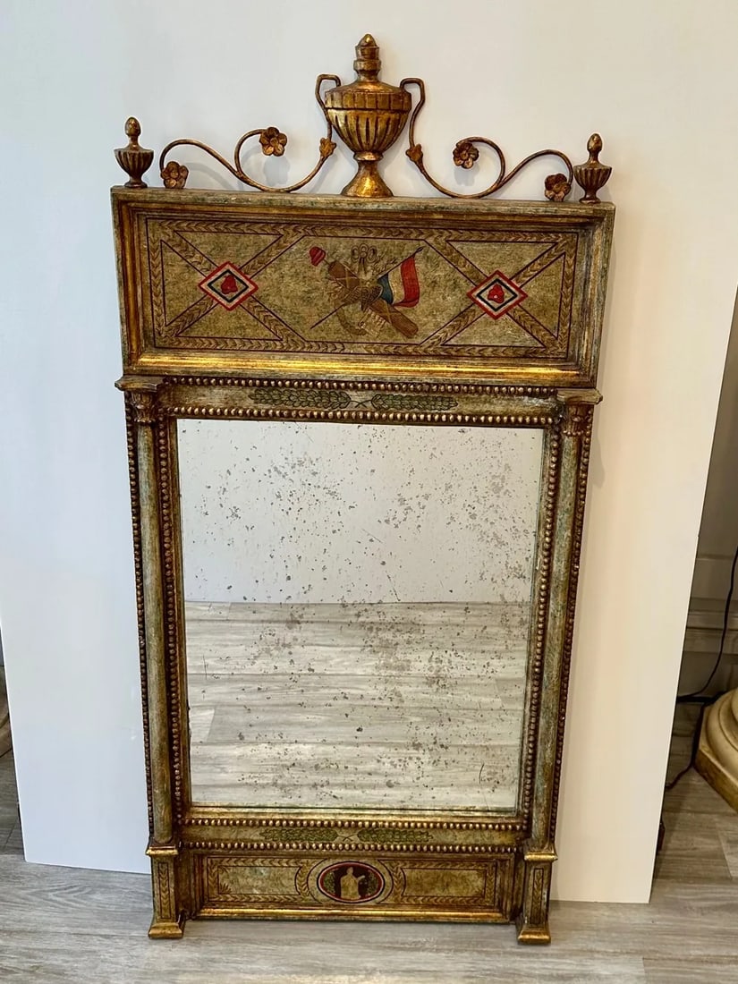 Italian Neoclassical Style Hand Painted Mirror With Aged Glass - 7