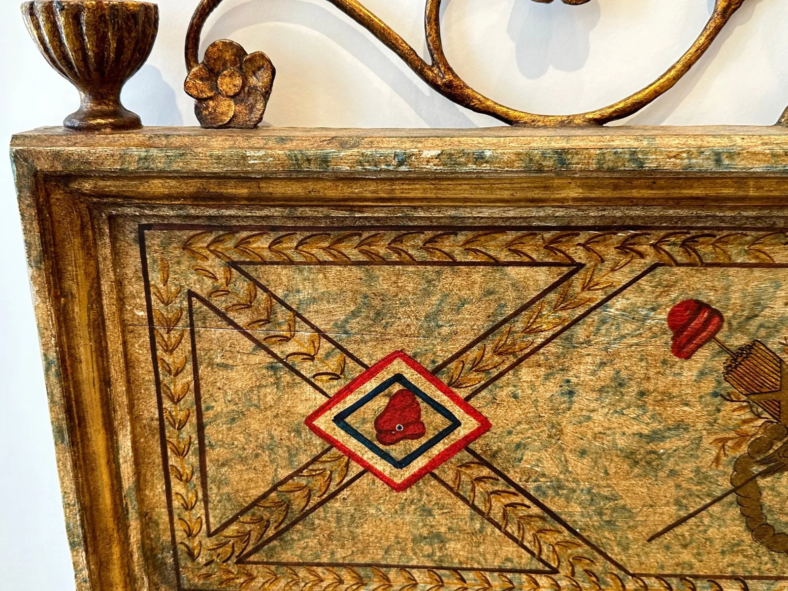 Italian Neoclassical Style Hand Painted Mirror With Aged Glass - 9