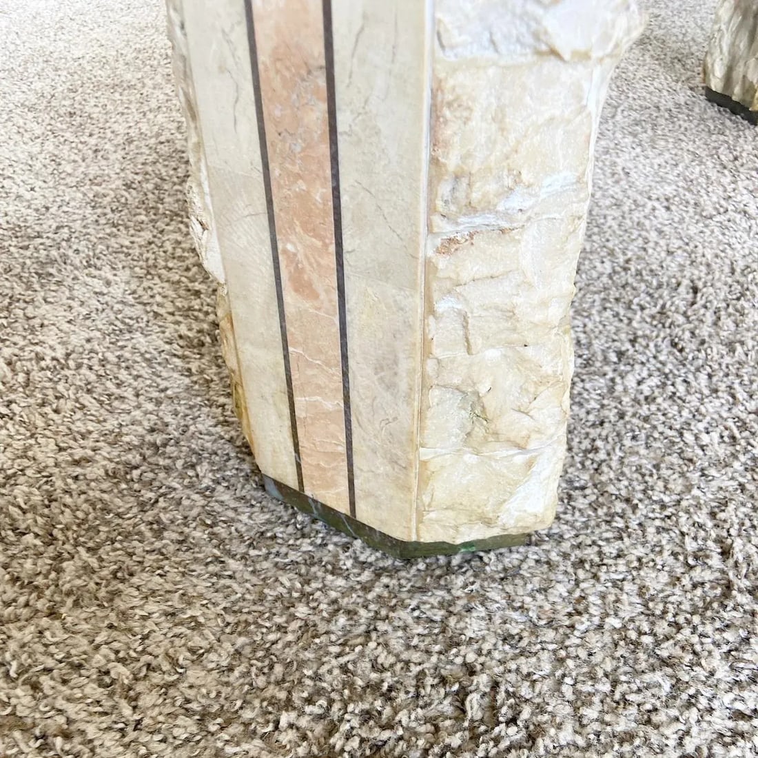 Postmodern Beige and Pink Tessellated Stone Side Table - 5