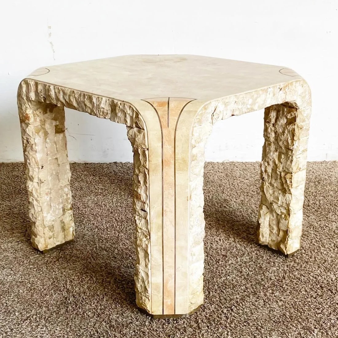 Postmodern Beige and Pink Tessellated Stone Side Table - 8