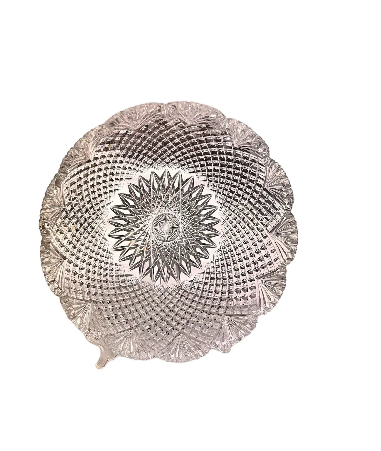 Antique Crystal Serving Bowl American Brilliant Period Early 20th Century Strawberry Diamond Fan - 2