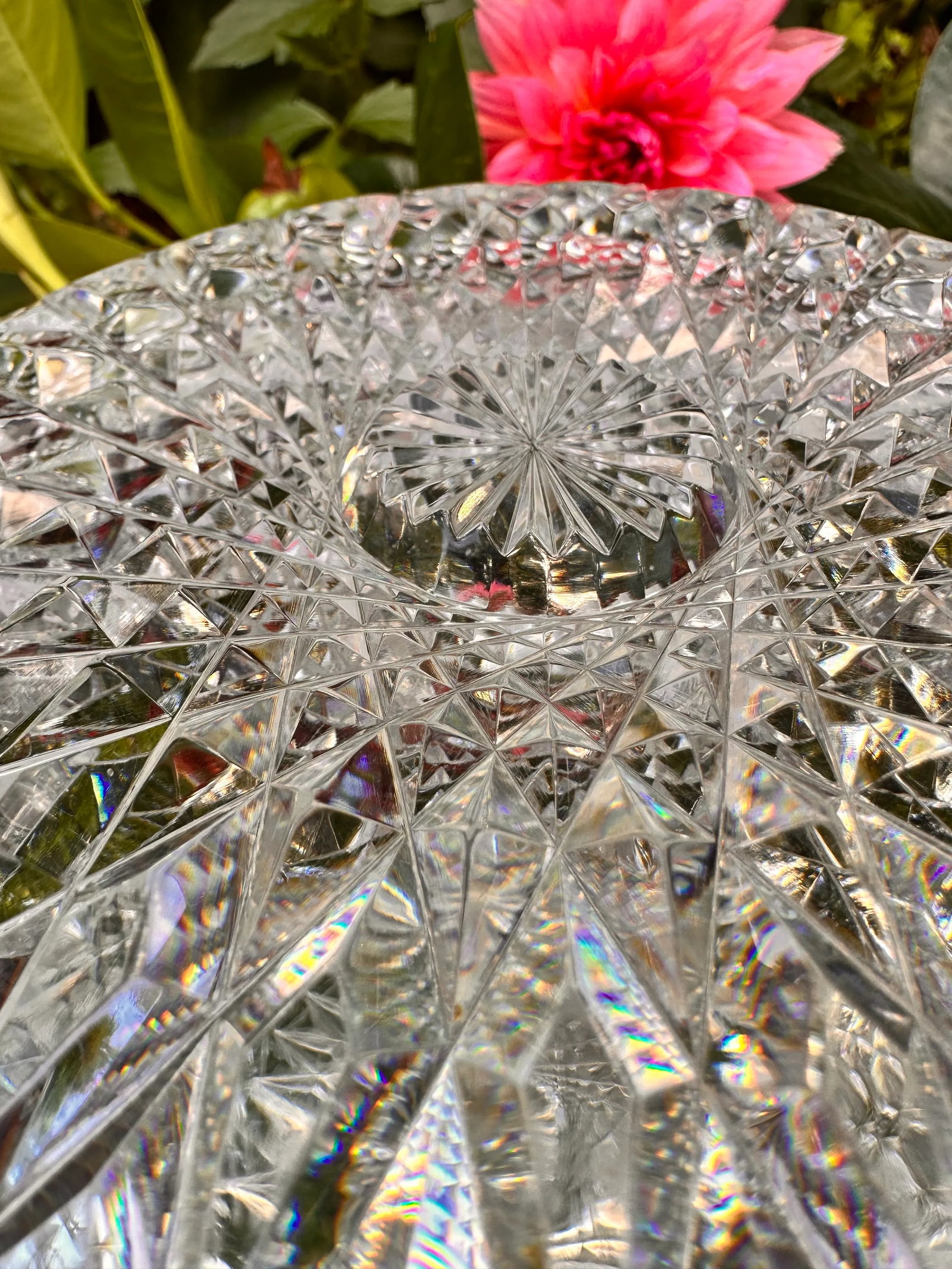 Antique Crystal Serving Bowl American Brilliant Period Early 20th Century Strawberry Diamond Fan - 8