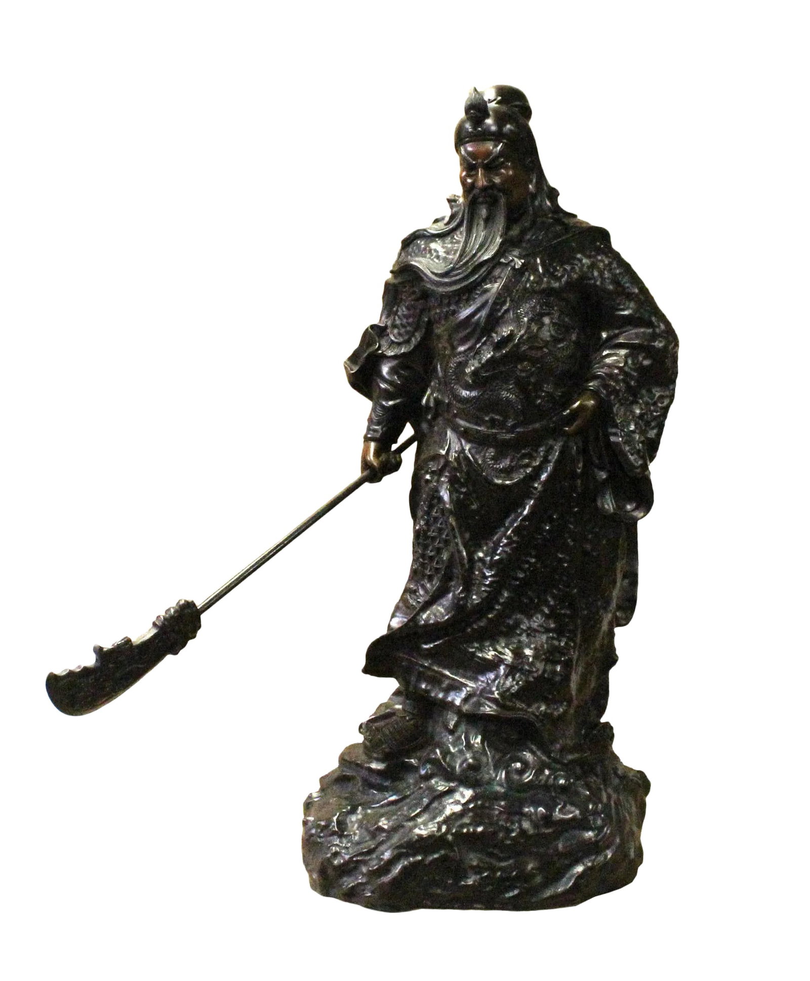 Chinese Handmade Metal Bronze General Quan Statue: This is a handmade metal bronze fine finish Chinese General Quan " Quan Yu " statue.General Guan, Yu is an image of loyalty & valor in Chinese culture. People believe that they and their families can