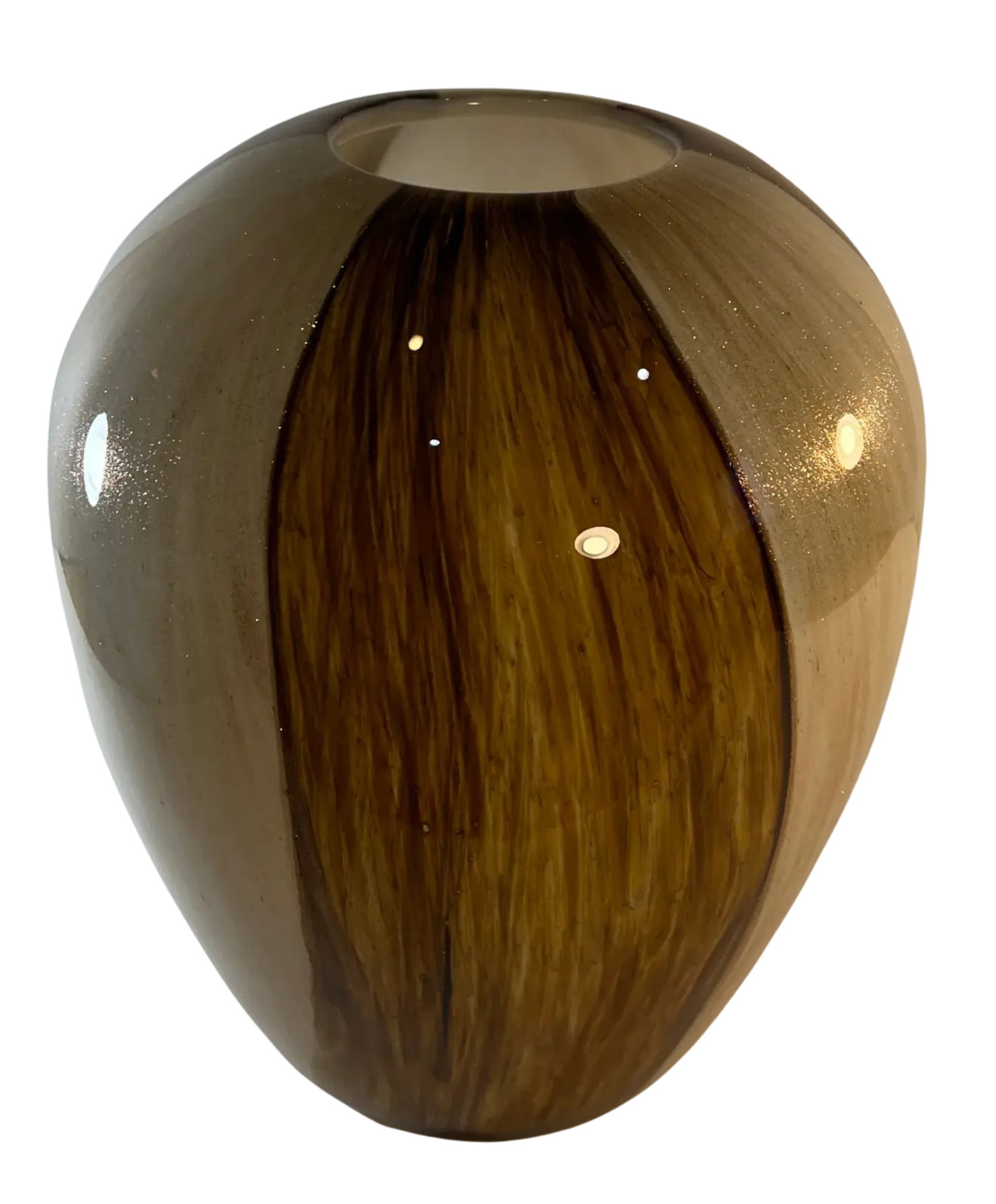 Large Ovoid Aventurine Yellow Amber White Art Glass Vase - 3