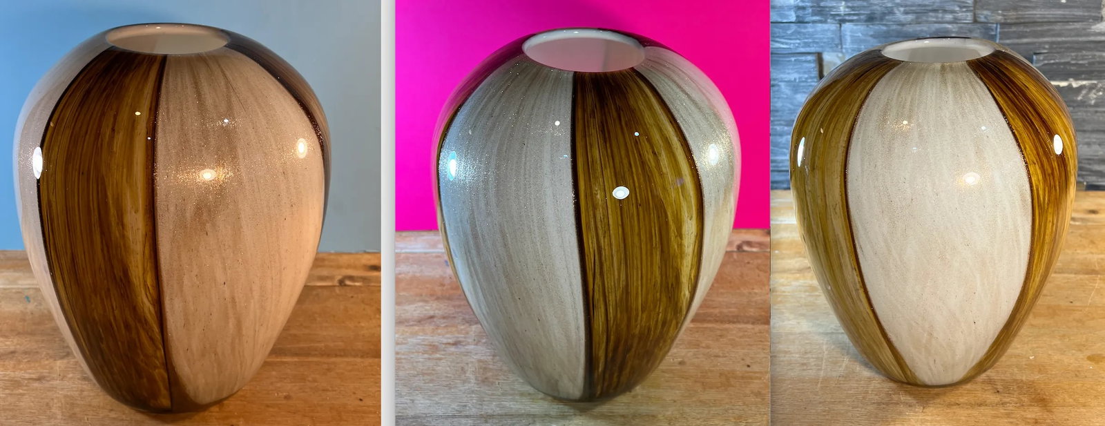 Large Ovoid Aventurine Yellow Amber White Art Glass Vase - 6