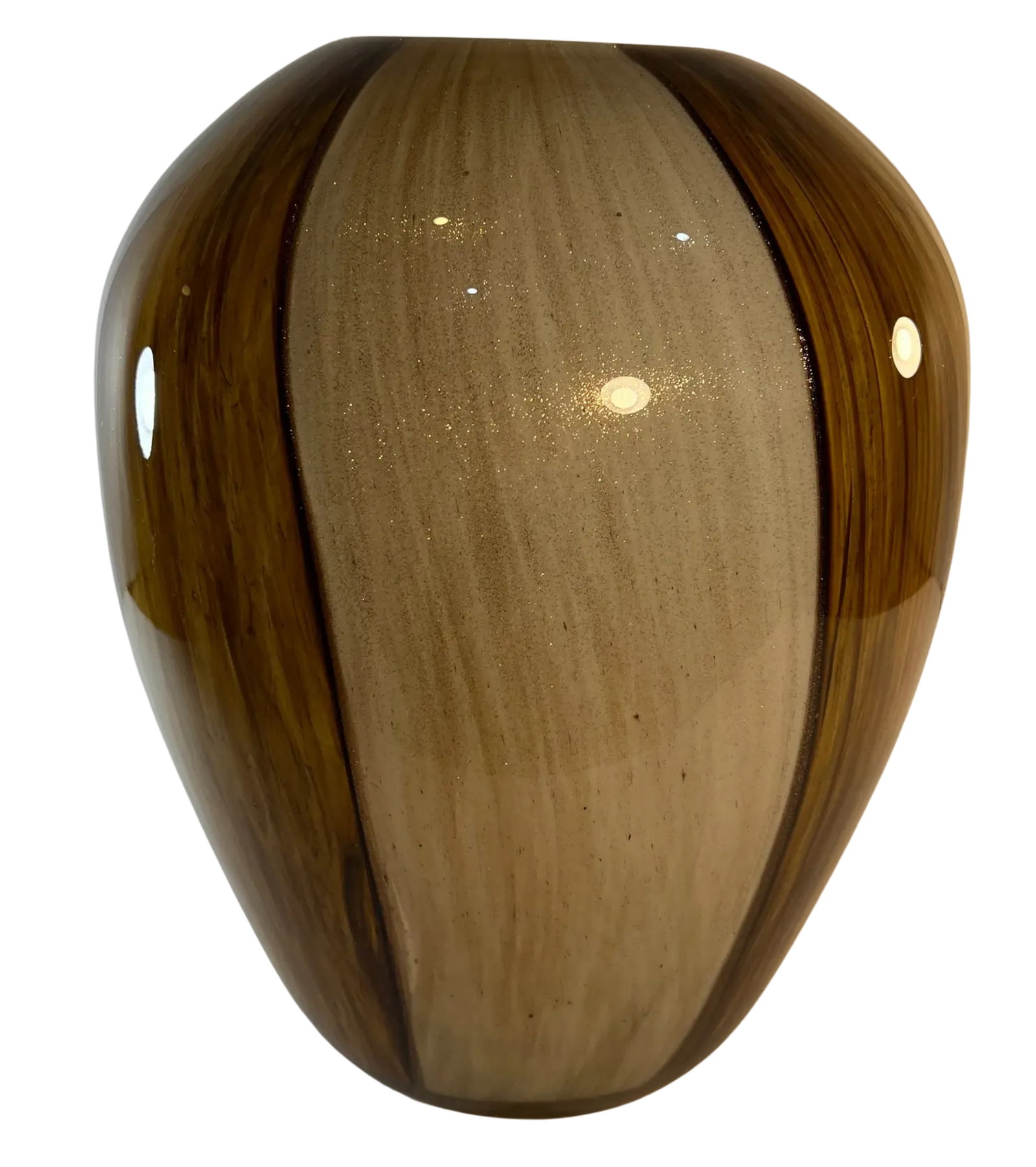Large Ovoid Aventurine Yellow Amber White Art Glass Vase - 9