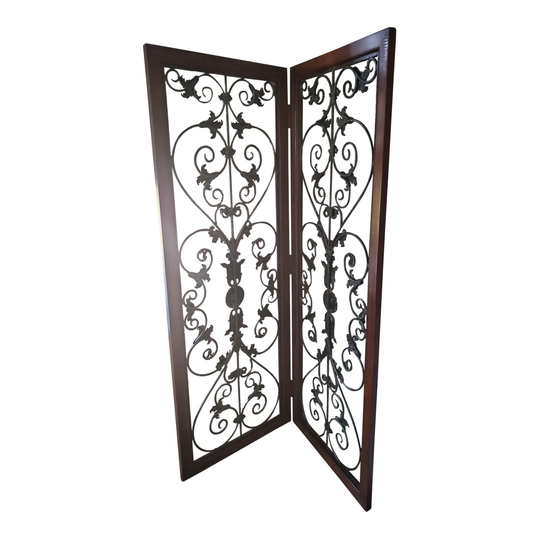 2000s Fleur De Lis Wrought Iron and Walnut Room Divider (1 of 7)