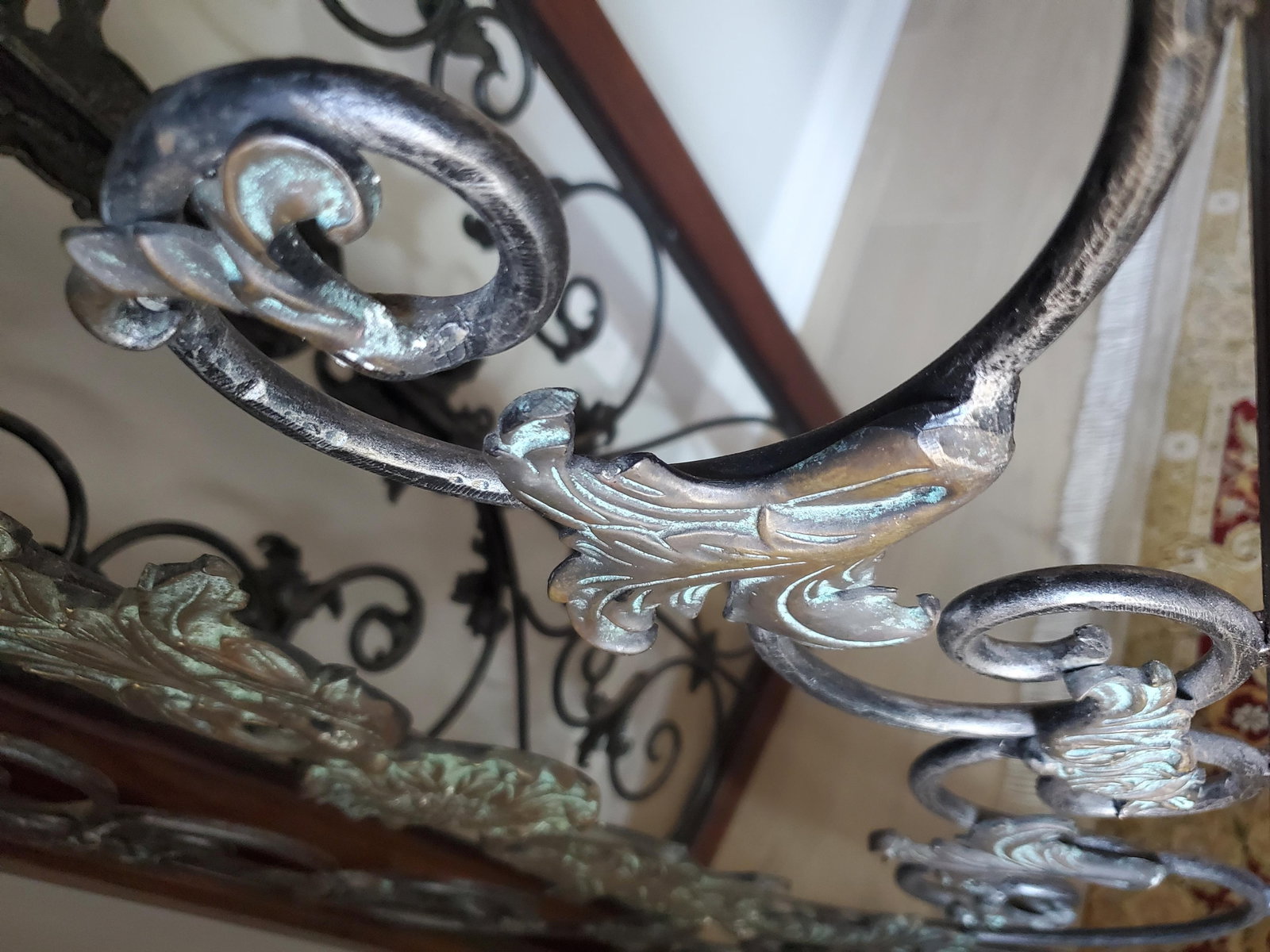 2000s Fleur De Lis Wrought Iron and Walnut Room Divider - 2