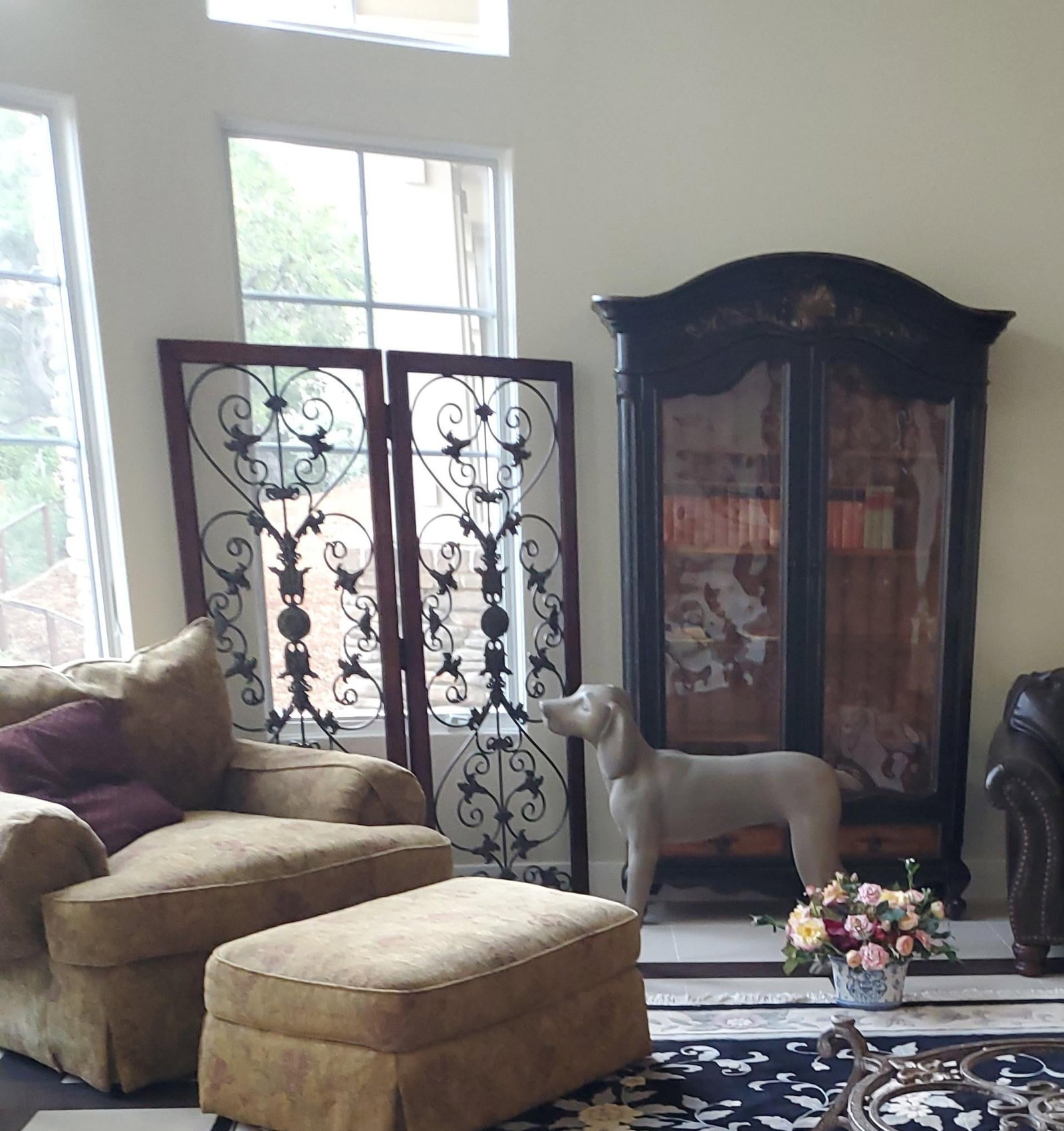 2000s Fleur De Lis Wrought Iron and Walnut Room Divider - 3