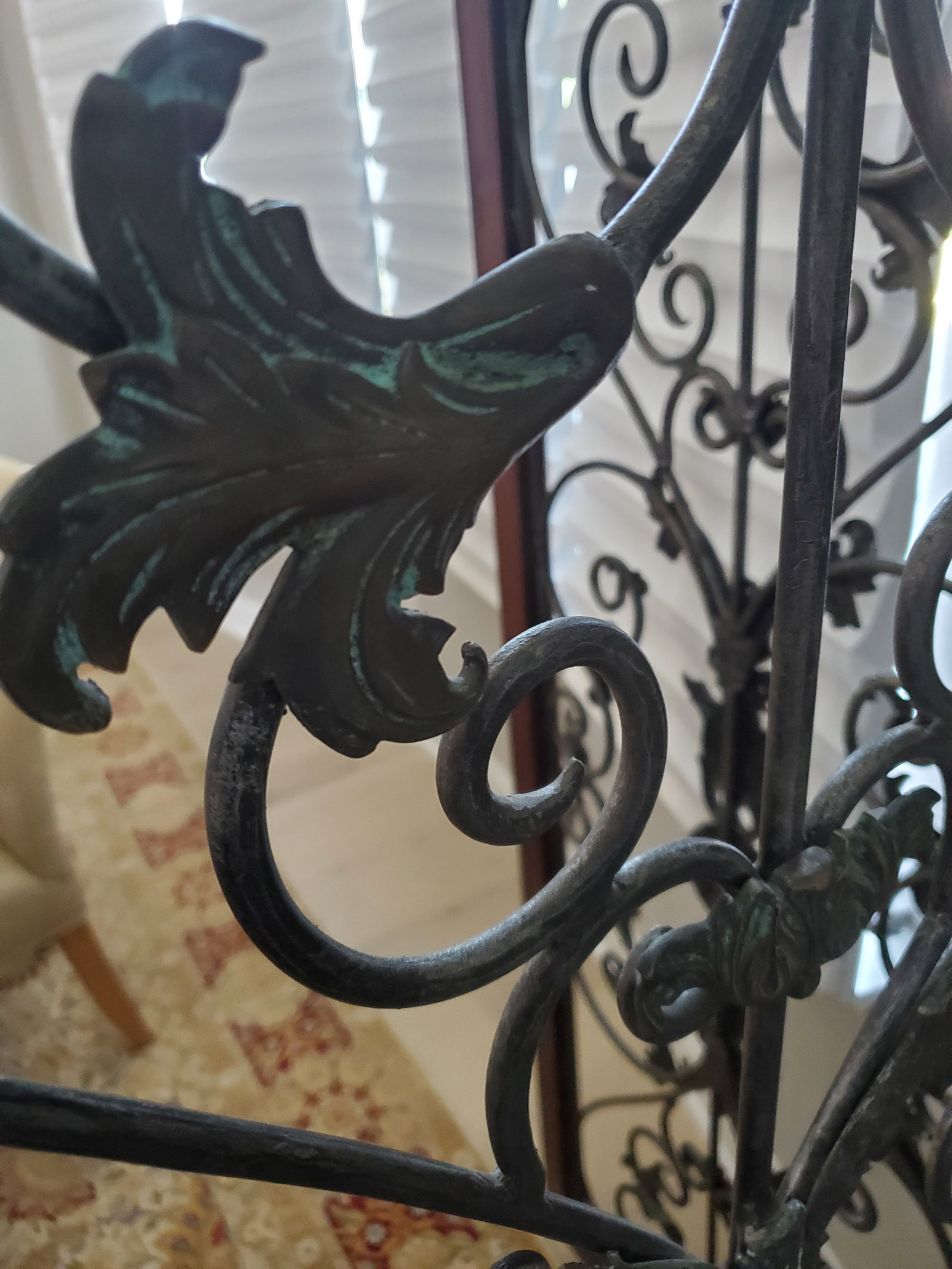 2000s Fleur De Lis Wrought Iron and Walnut Room Divider - 5