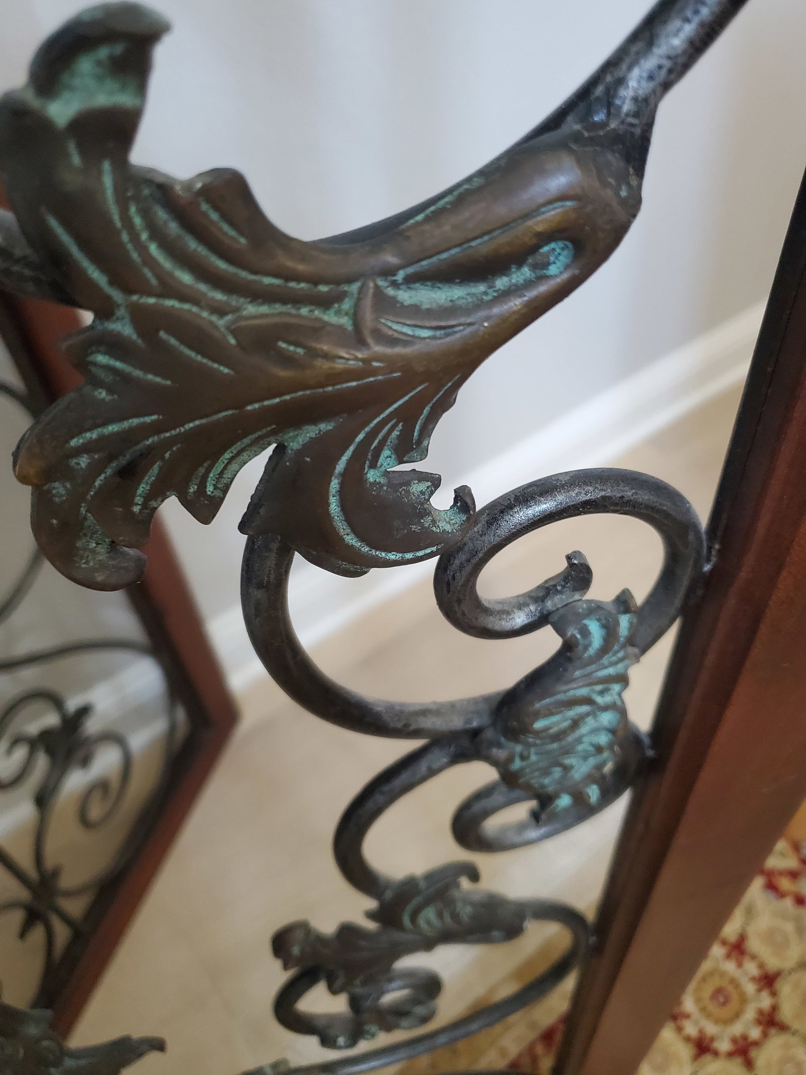 2000s Fleur De Lis Wrought Iron and Walnut Room Divider - 7