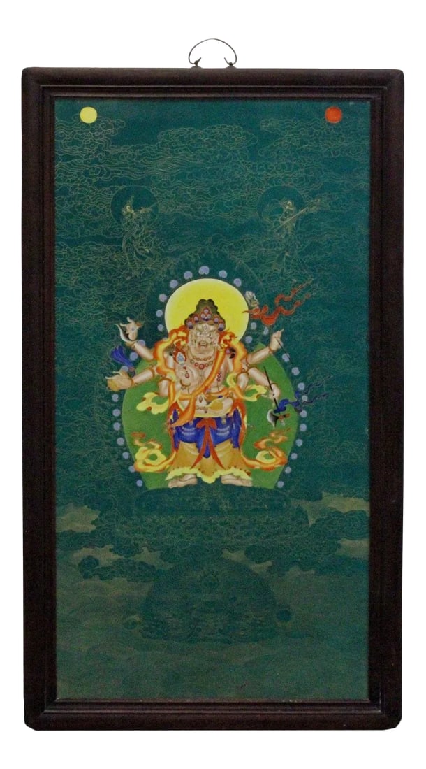 Chinese Porcelain Teal Blue Tibetan Deity Painting Wall Decor (1 of 9)