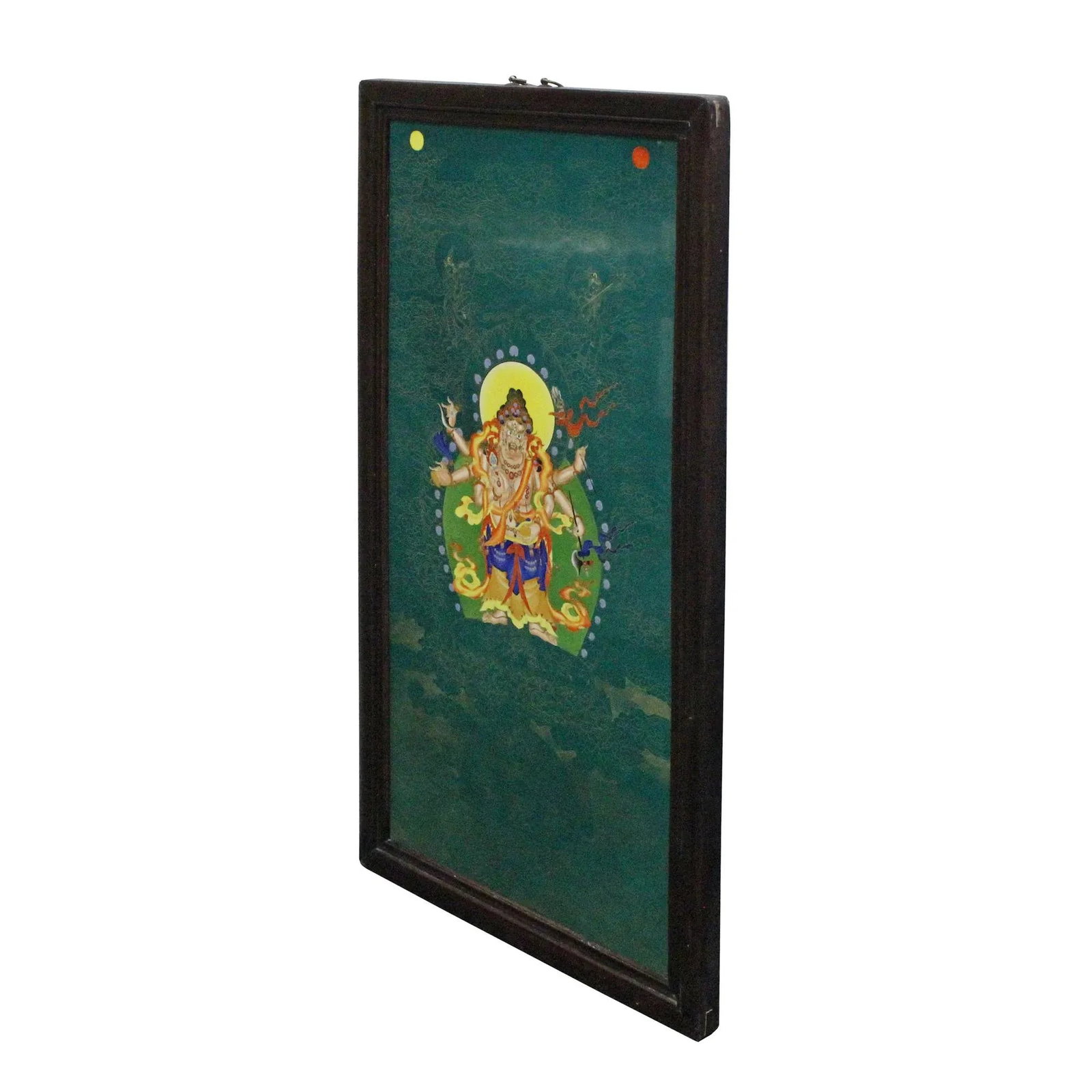 Chinese Porcelain Teal Blue Tibetan Deity Painting Wall Decor - 2