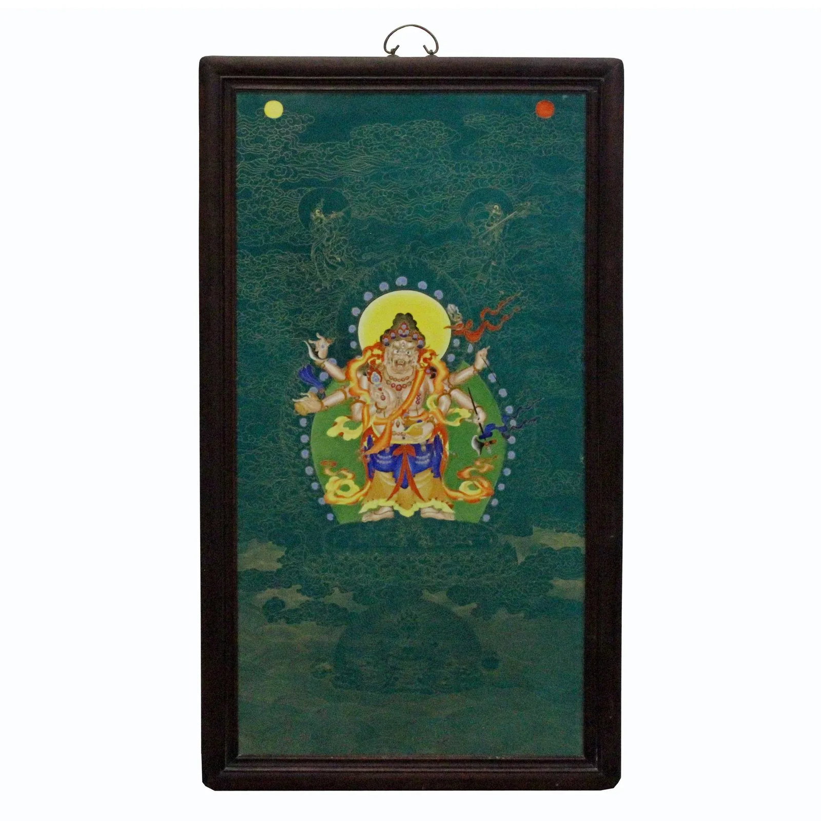 Chinese Porcelain Teal Blue Tibetan Deity Painting Wall Decor - 5