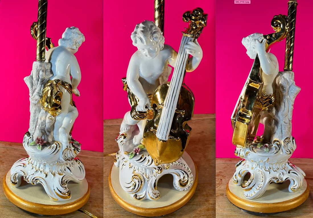 Vintage Capodimonte Porcelain Cherub With Violin Table Lamp - 10