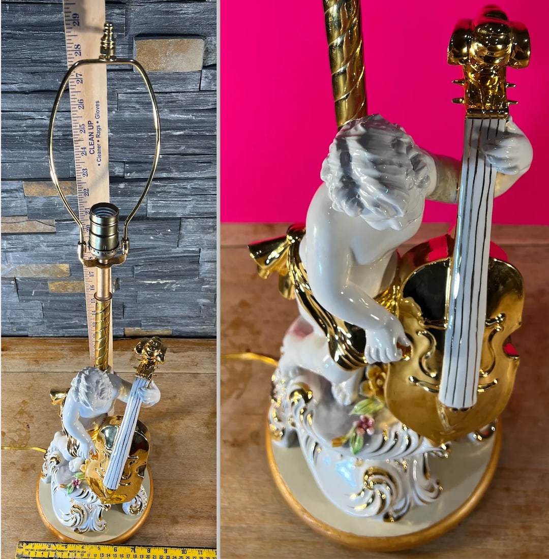 Vintage Capodimonte Porcelain Cherub With Violin Table Lamp - 12