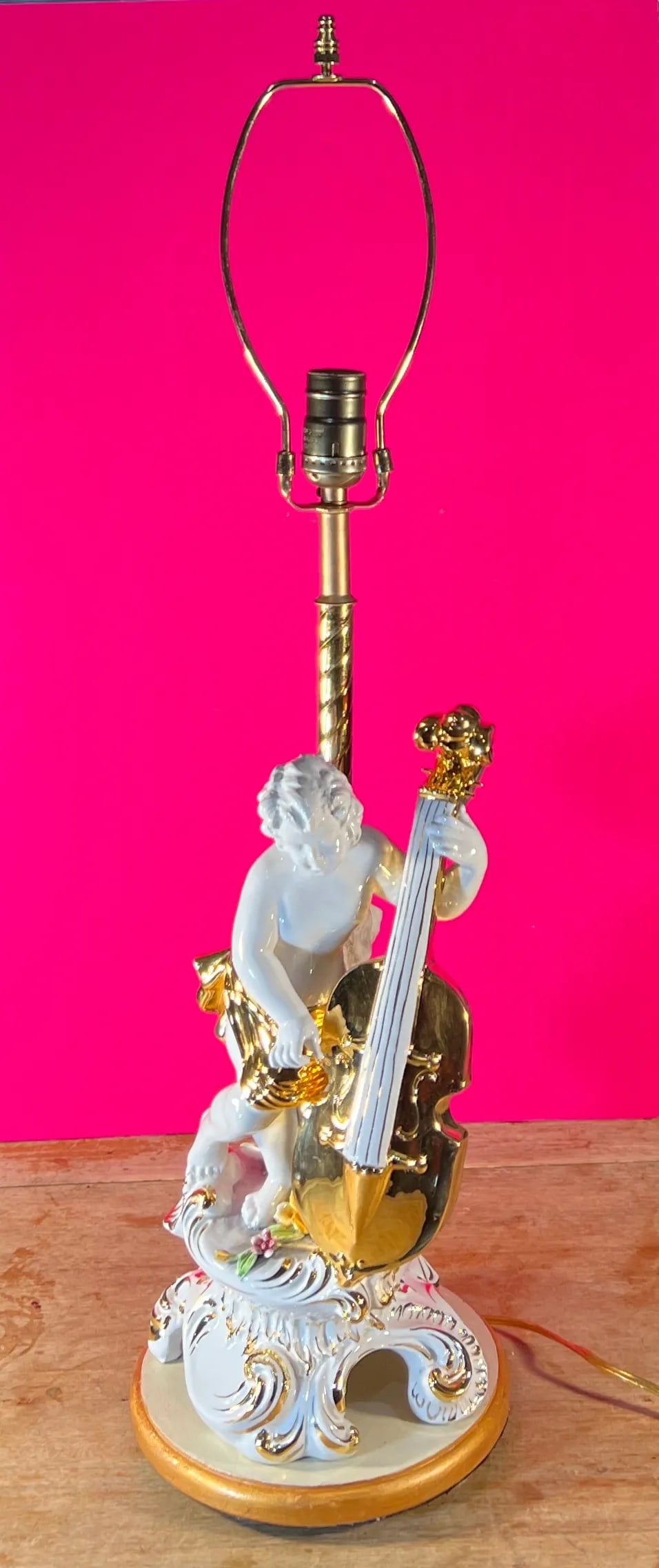 Vintage Capodimonte Porcelain Cherub With Violin Table Lamp - 2