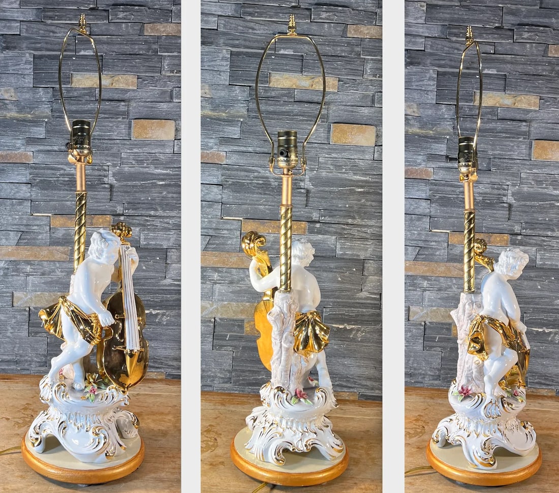 Vintage Capodimonte Porcelain Cherub With Violin Table Lamp - 6