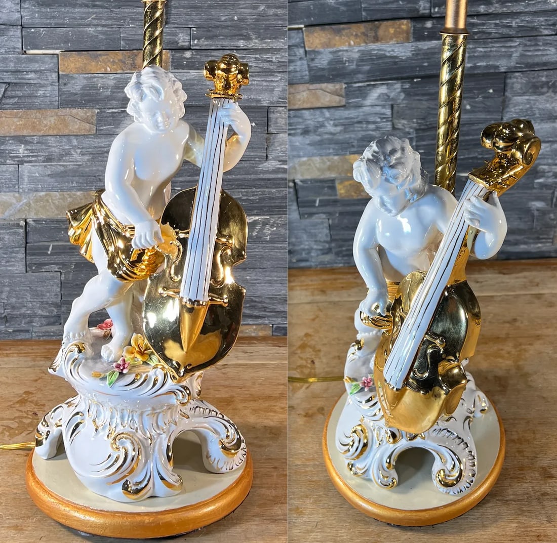 Vintage Capodimonte Porcelain Cherub With Violin Table Lamp - 9