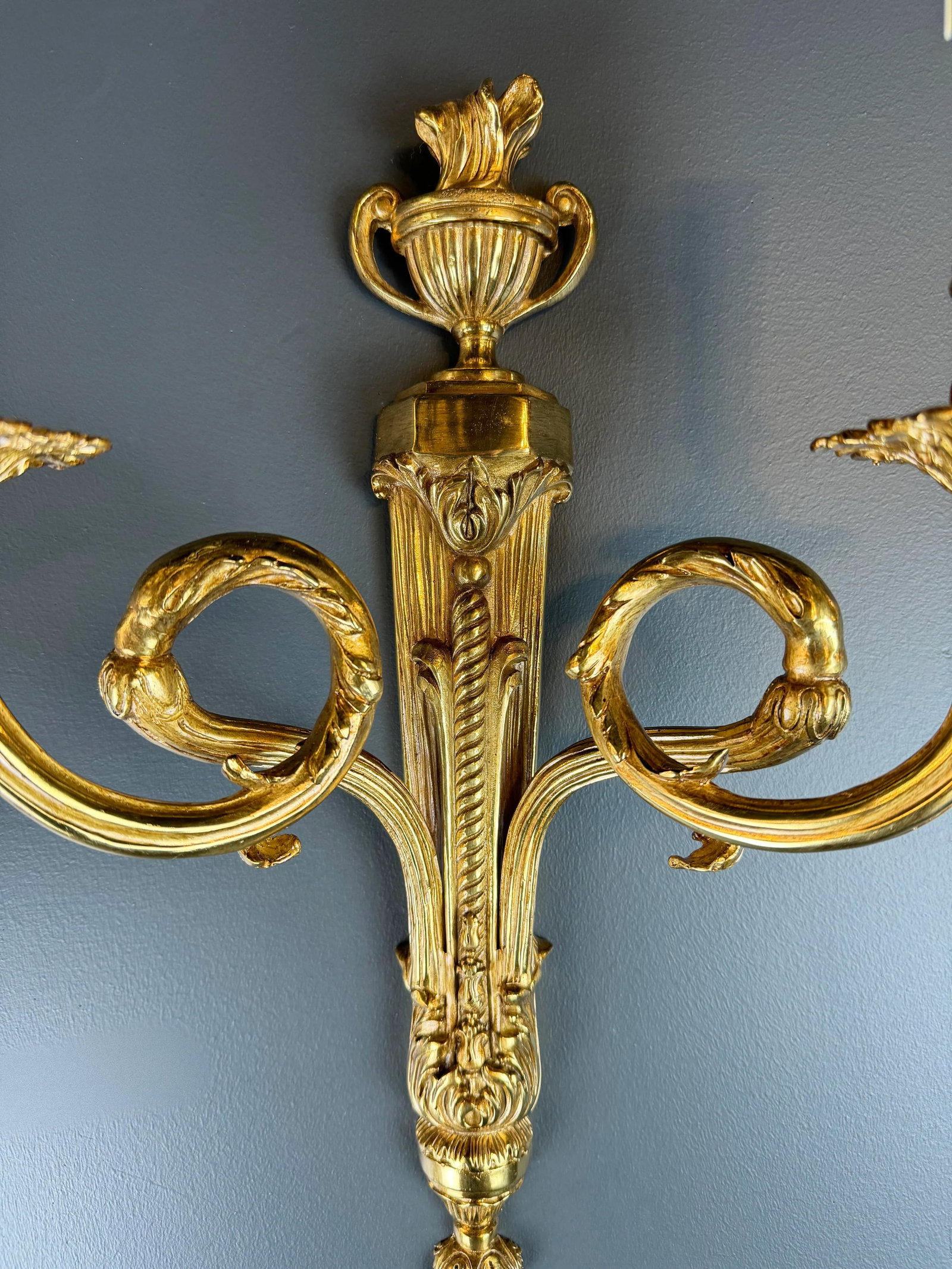 21st Century Brass Wall Lamp Large Art Deco Tradition Gold Circle Whirl - 3