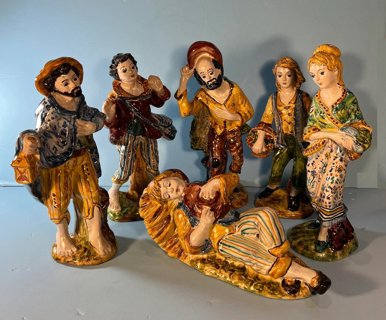 Gulino Caltagirone Sicily Majolica Figurine Set of 6 - 10