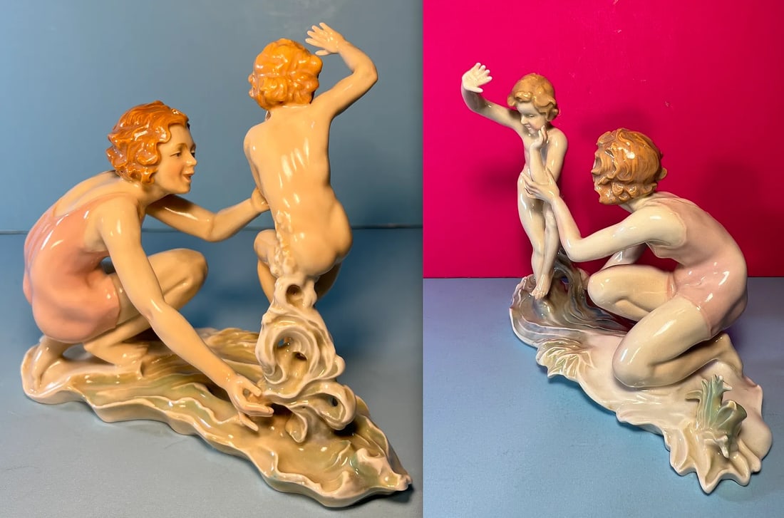 Karl Ens Figurine Mother Child Beach - 4