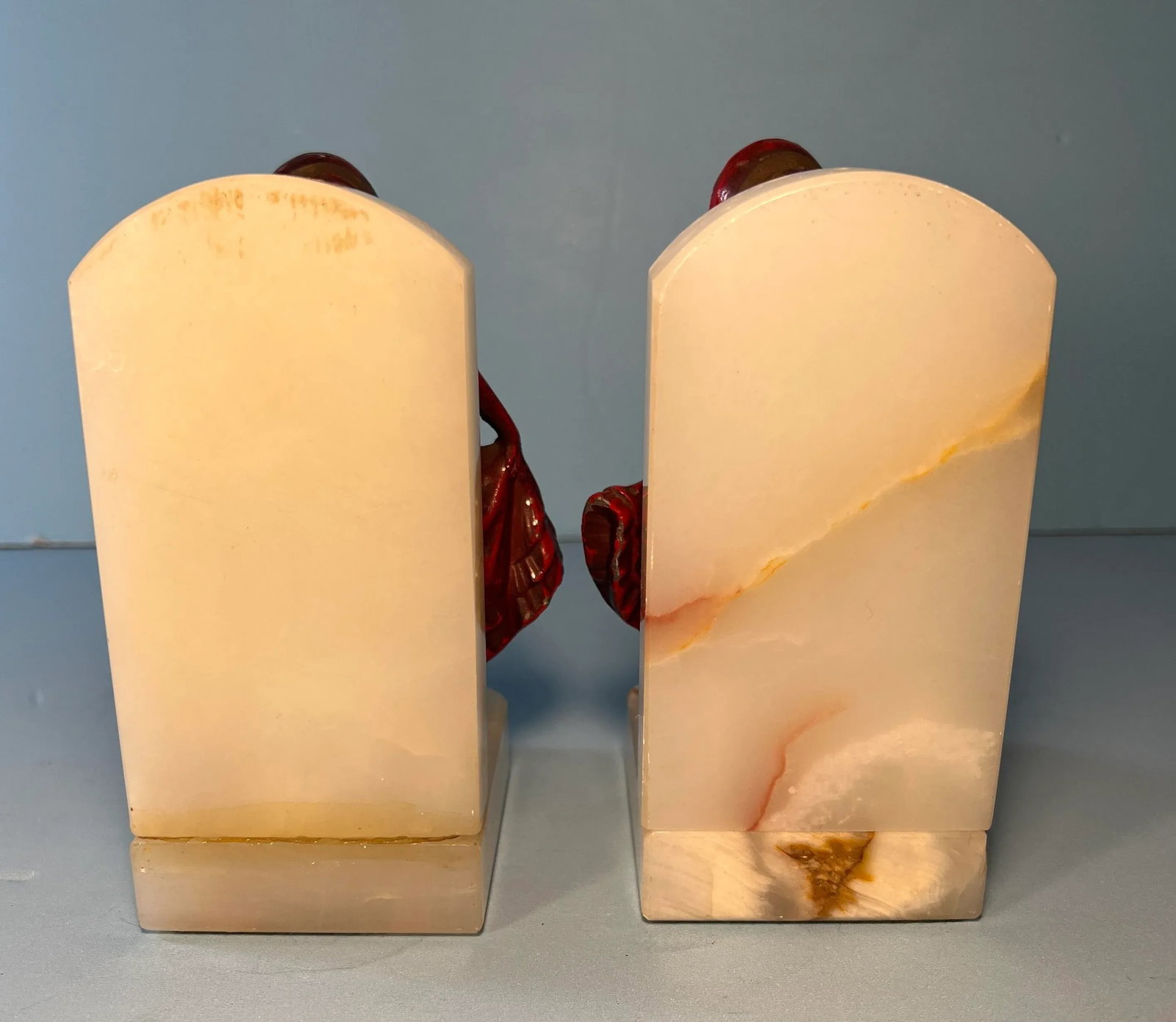 Vintage J. B.Hirsch Ivorine Alabaster Spelter Girl Curtsying Bookends- a Pair - 11
