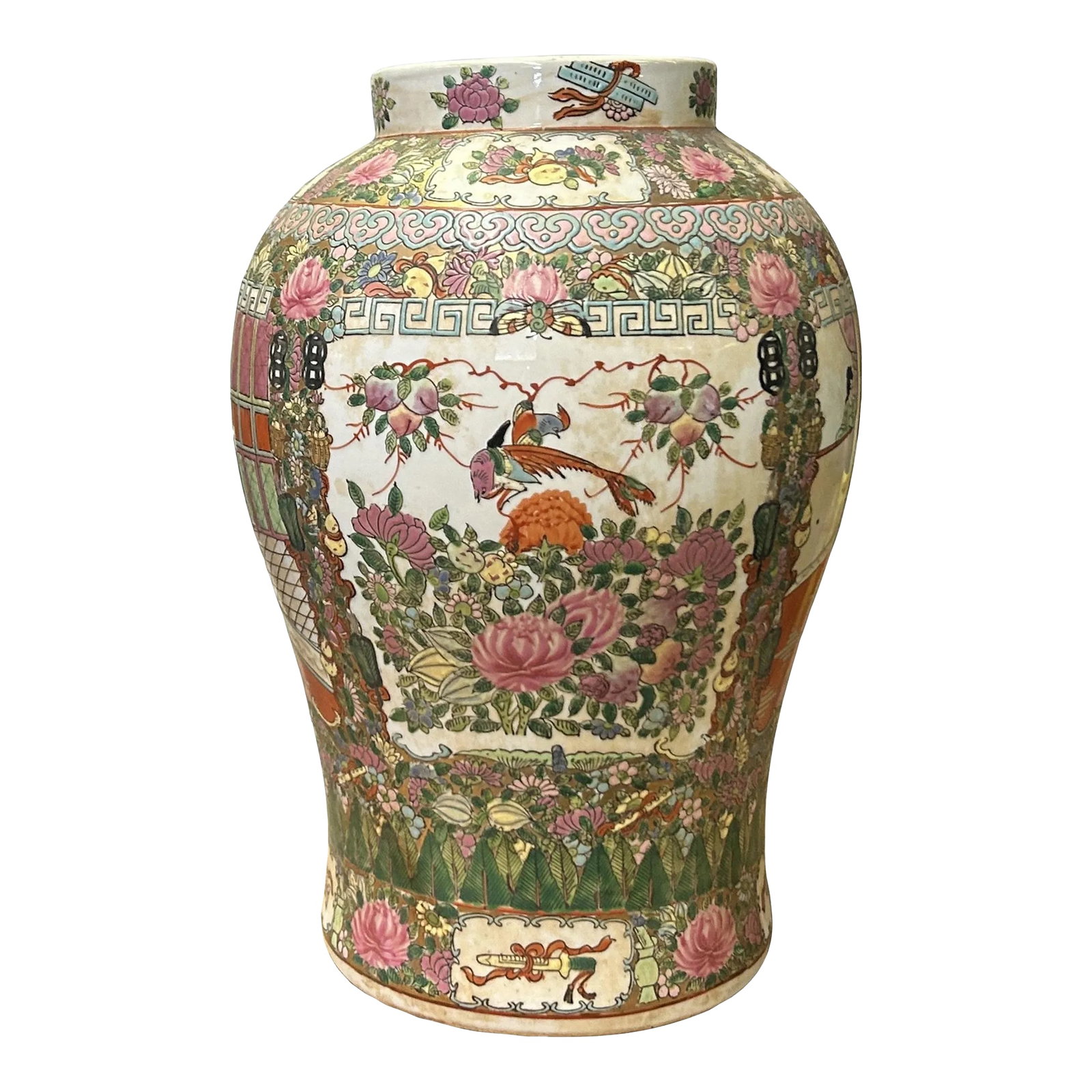 Chinese Oriental Porcelain People Scenery Flowers Round Fat Vase (1 of 5)