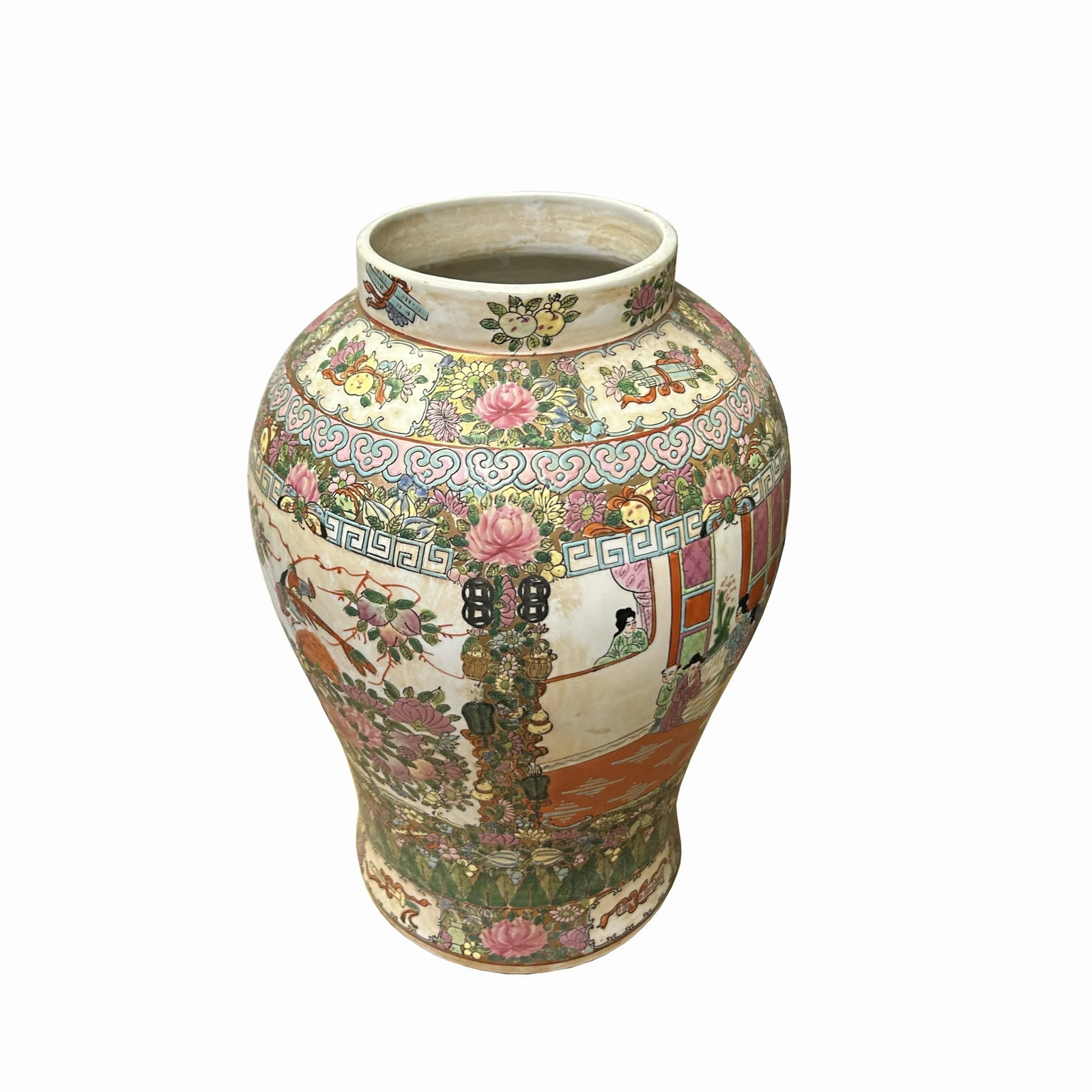 Chinese Oriental Porcelain People Scenery Flowers Round Fat Vase - 2