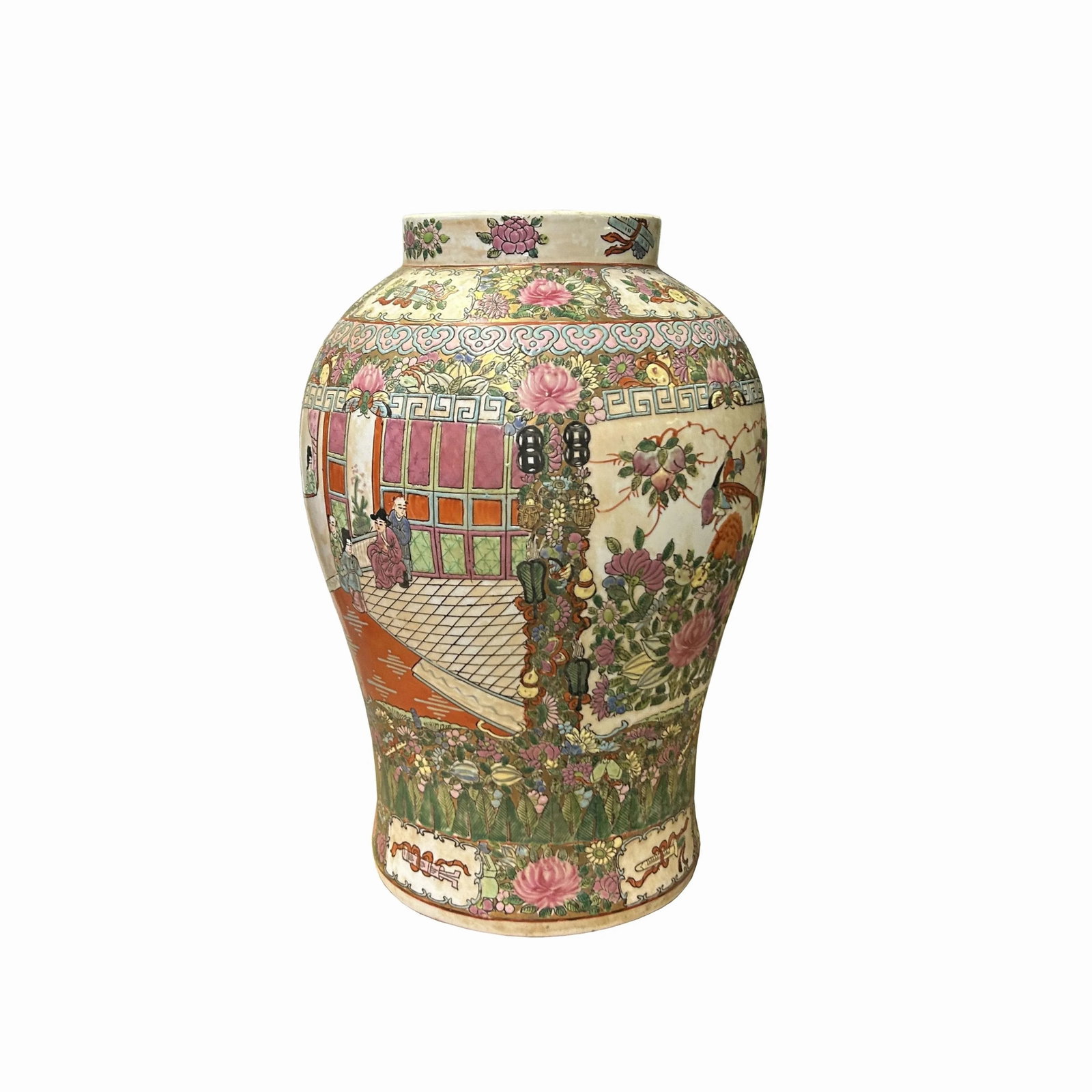 Chinese Oriental Porcelain People Scenery Flowers Round Fat Vase - 3