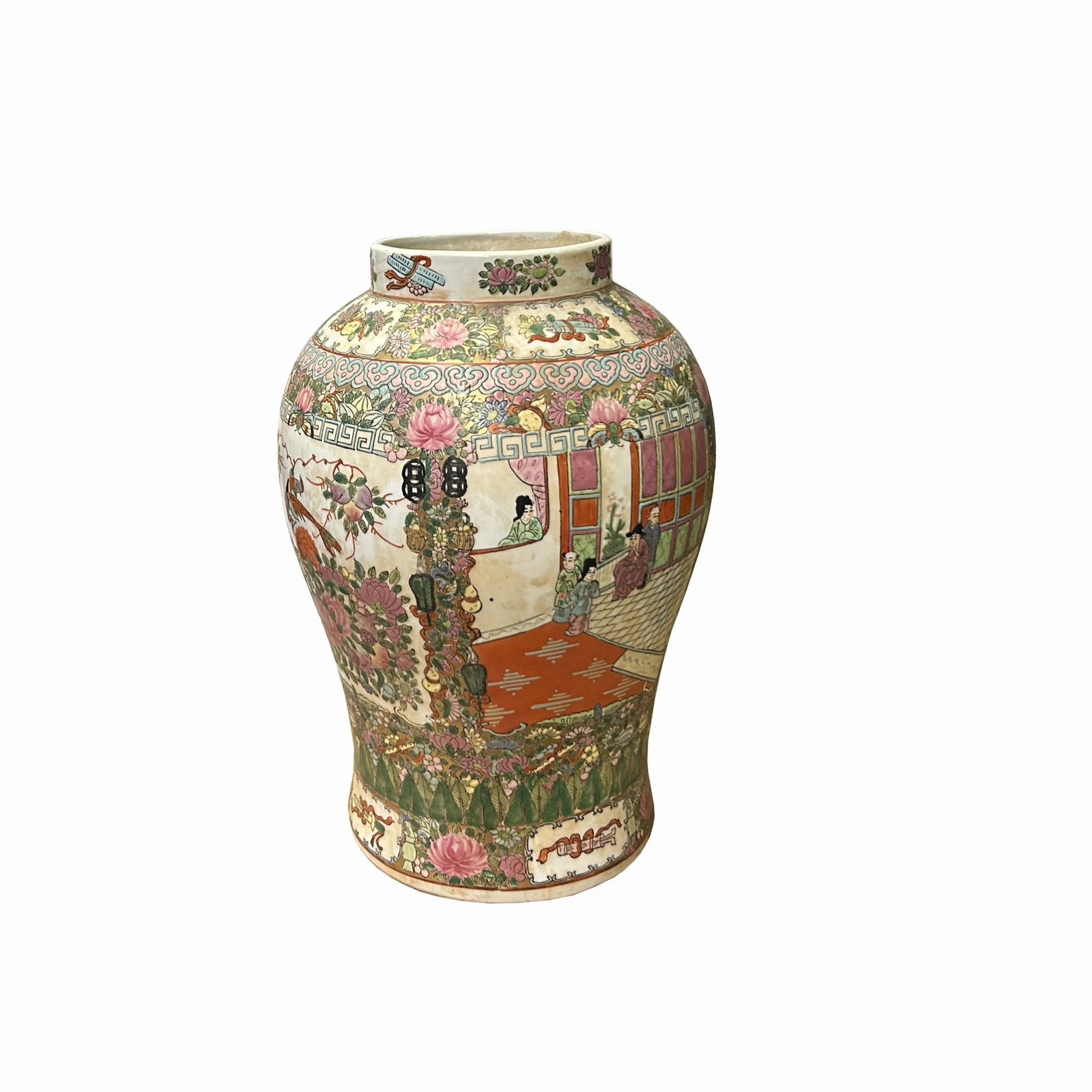 Chinese Oriental Porcelain People Scenery Flowers Round Fat Vase - 4