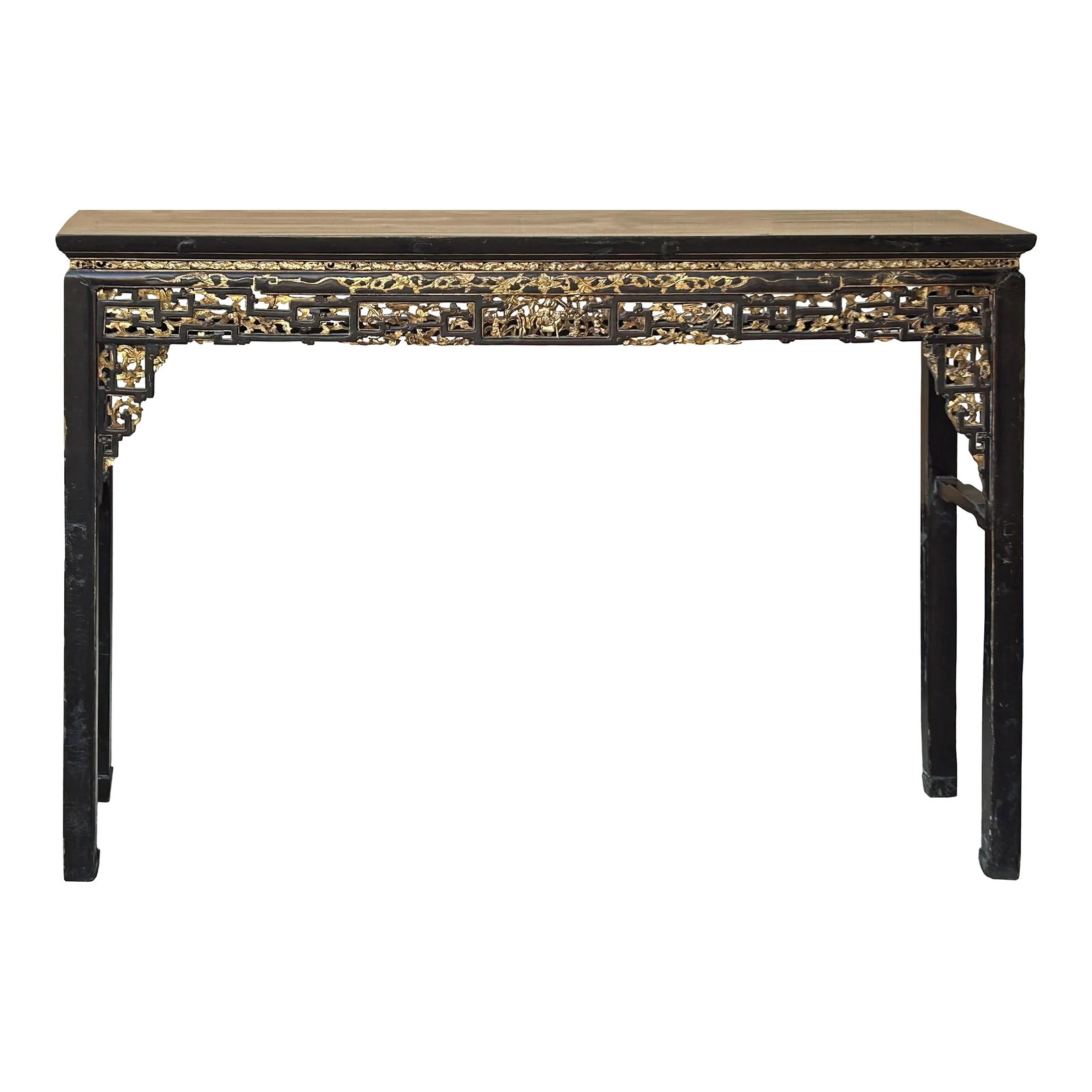 Chinese Vintage Black Golden Carving Motif Tall Altar Console Table (1 of 12)