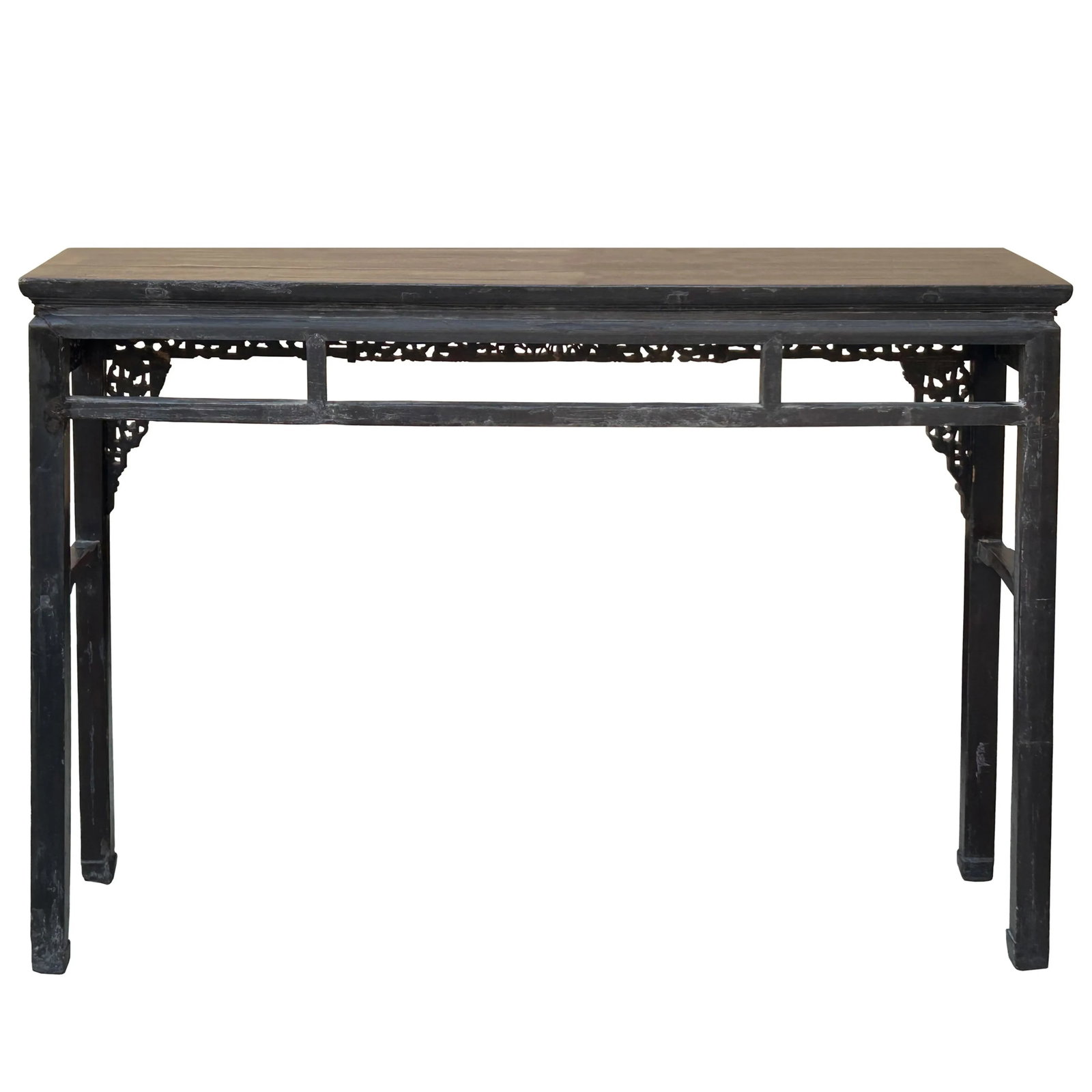 Chinese Vintage Black Golden Carving Motif Tall Altar Console Table - 3