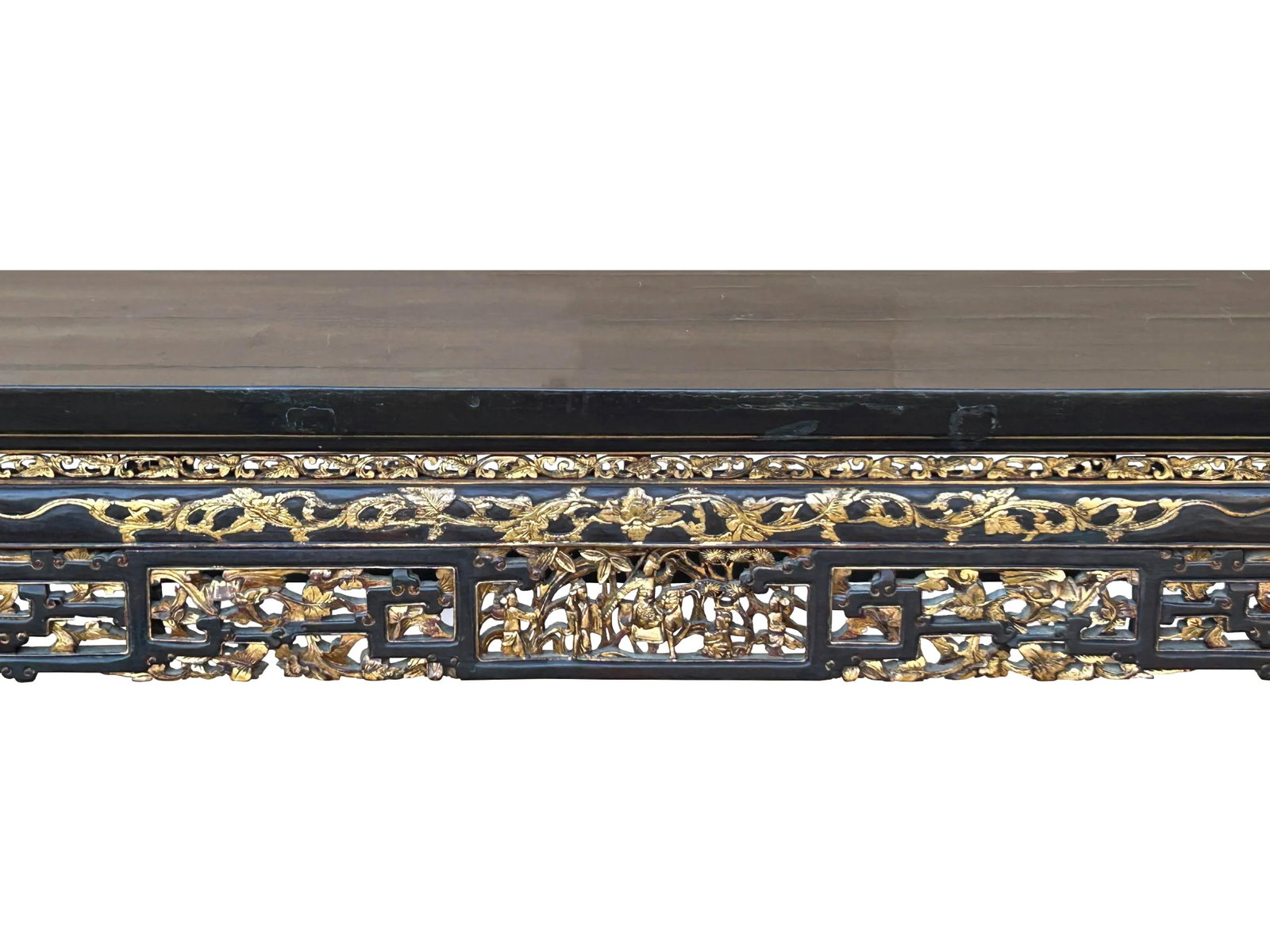 Chinese Vintage Black Golden Carving Motif Tall Altar Console Table - 7