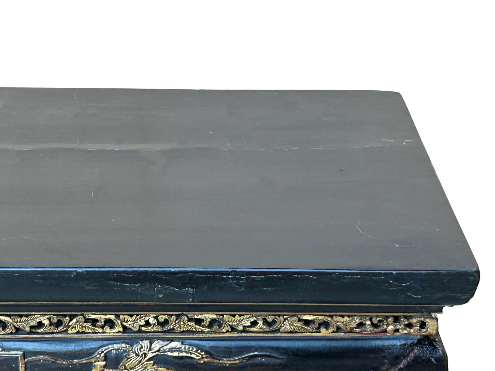 Chinese Vintage Black Golden Carving Motif Tall Altar Console Table - 9