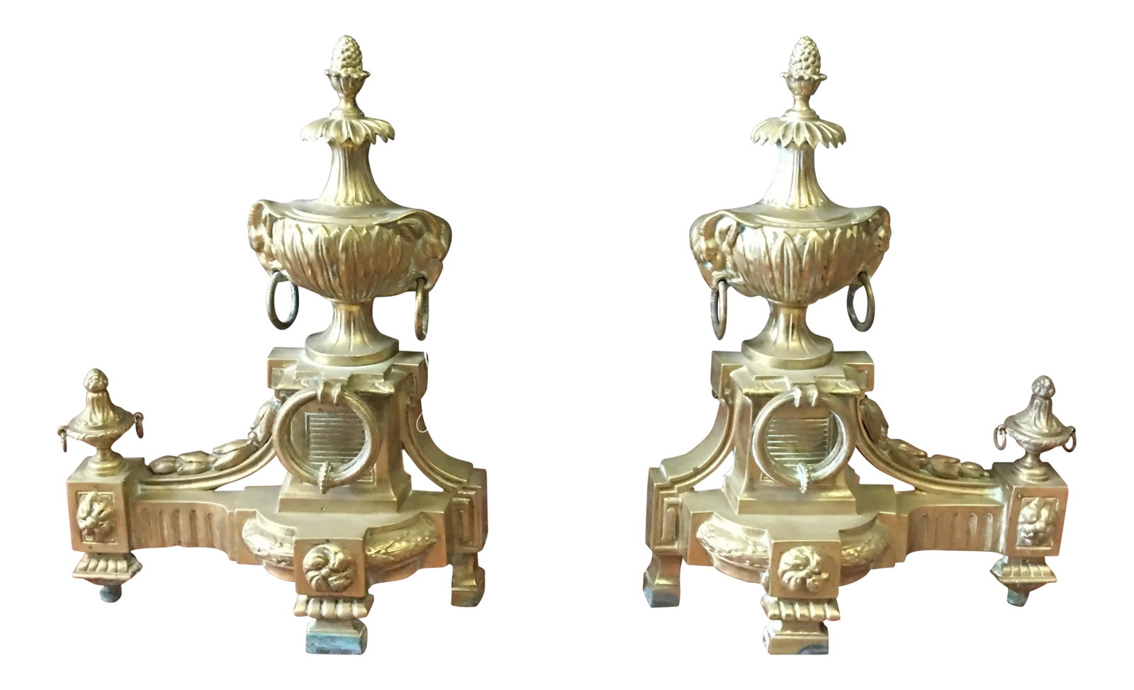 Antique French Bronze Rams Head Chenets - a Pair (1 of 4)