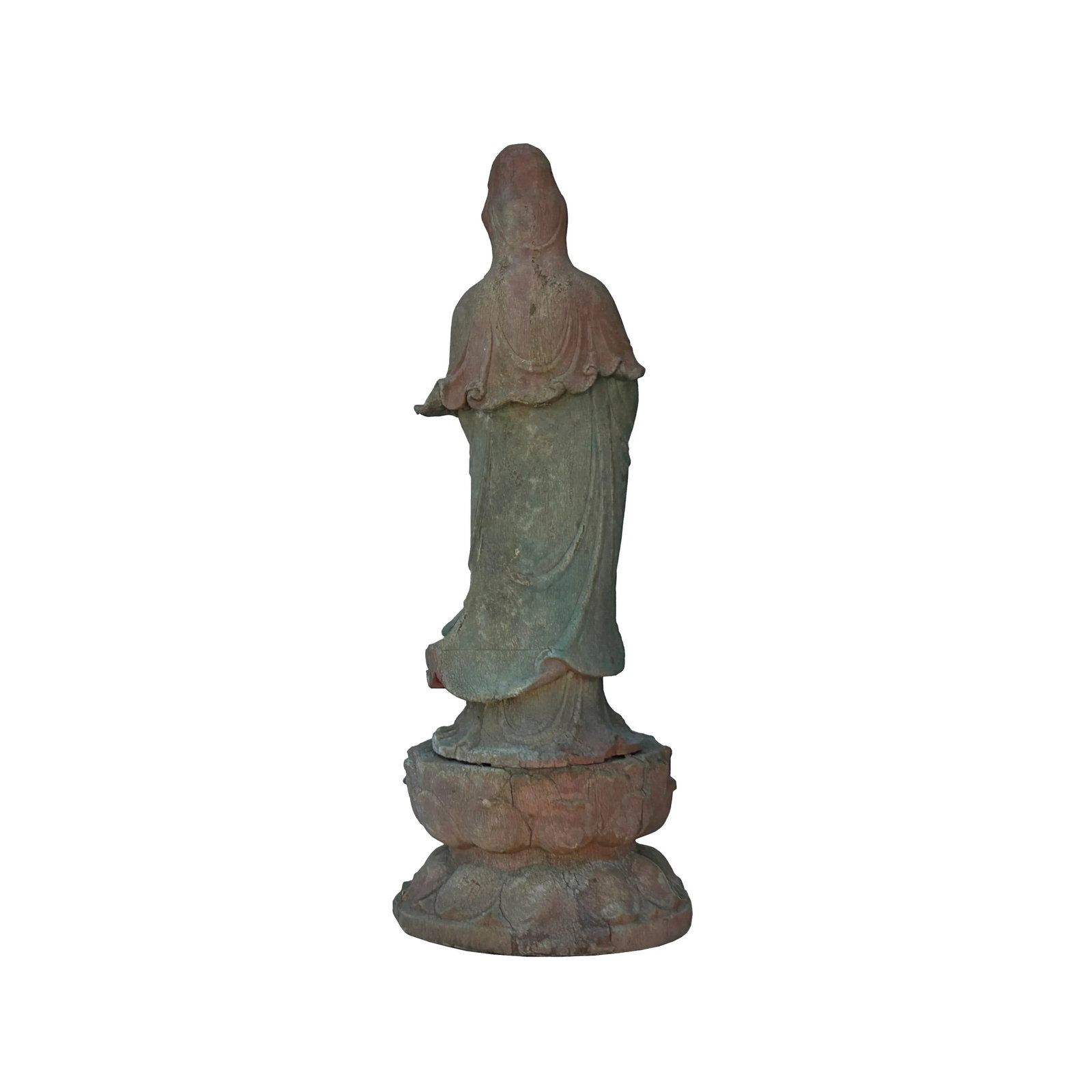 Vintage Rustic Wood Apana Mudra Standing Bodhisattva Guan Yin Statue - 2